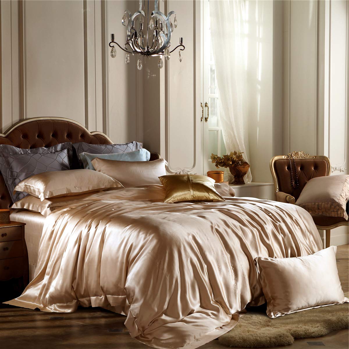 Orose 25 Momme Silk Bed Sheets Set - Heavy Thick Luxury Bedding for California King Size Bed - Classic Style Soft Satin Sheets for Better Sleep (Bright Coffee) | Perfect for Master Bedroom, Hotel Luxury, and Gift Giving