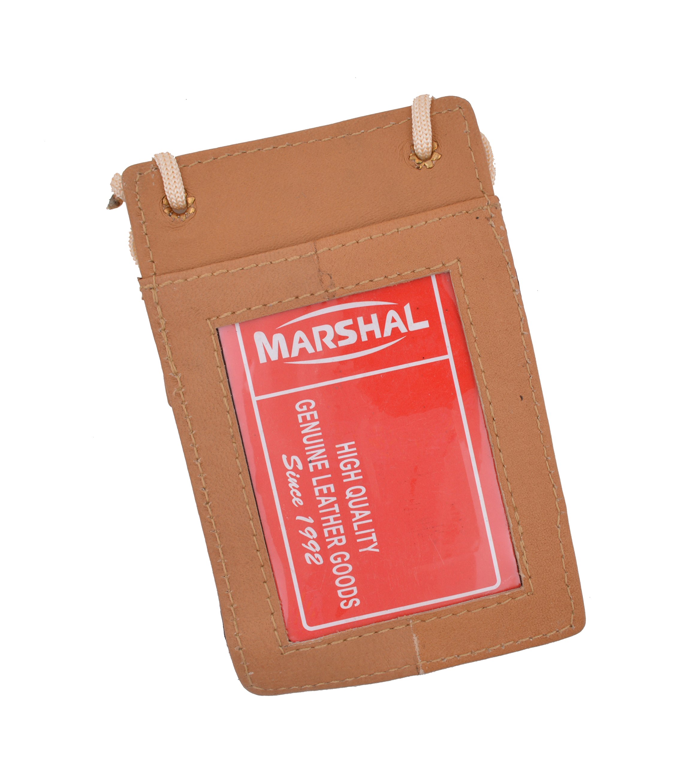 Premium MARSHAL Leather Neck Strap - ID Badge Holder, Credit Card Wallet & Mini Crossbody Pouch (Tan) - Perfect for Work, Travel & Everyday Essentials