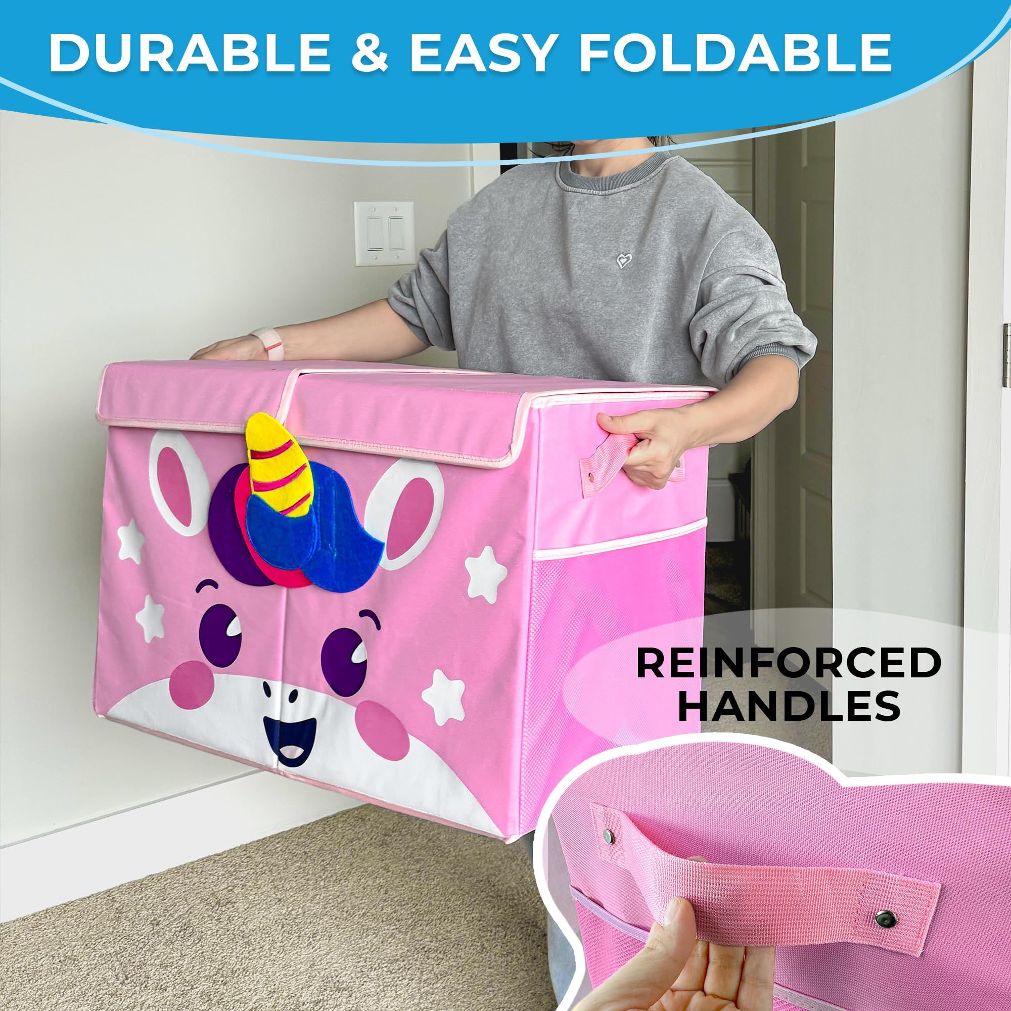 QUOKKA Unicorn Toy Storage Box for Kids - 24.8x16.1x13 Inch Foldable Fabric Toy Organizer with Handles & Flip Top Lid - Collapsible Playroom & Nursery Storage Bin for Boys and Girls - Perfect for Bedroom, Playroom, and Daycare Organization