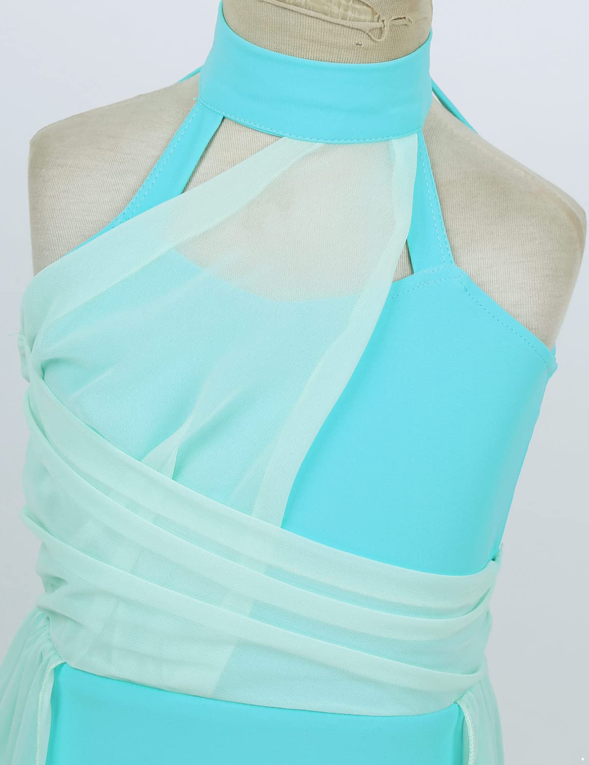 Sxiwei Girls Ballet Dance Leotard - Halter Neck Chiffon One Piece Contemporary Lyrical Dance Dress for Ballroom, Performance & Competition