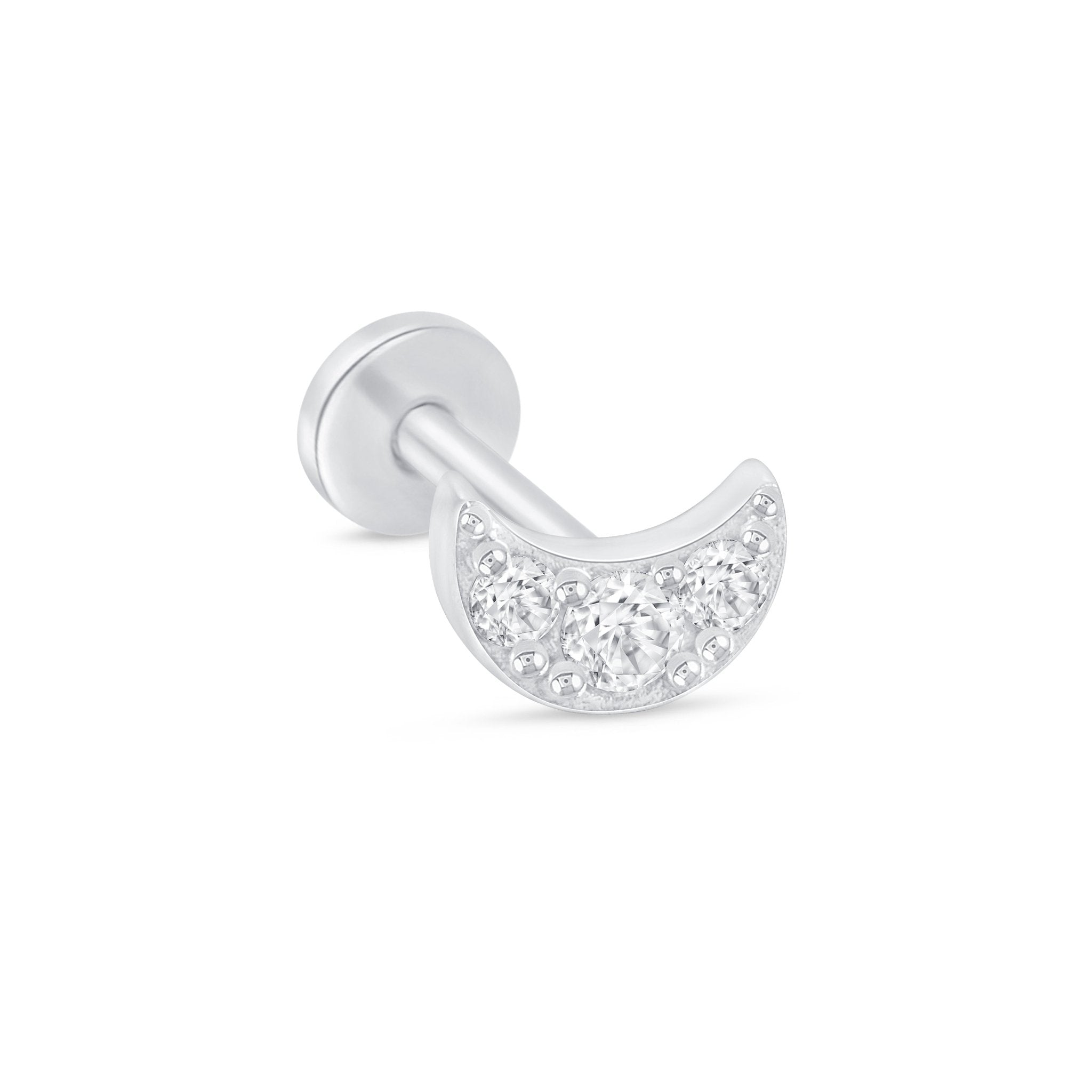 14K White Gold Crescent Moon Stud Earrings with Stone Accents - Perfect for Everyday Wear, Parties, and Gifting