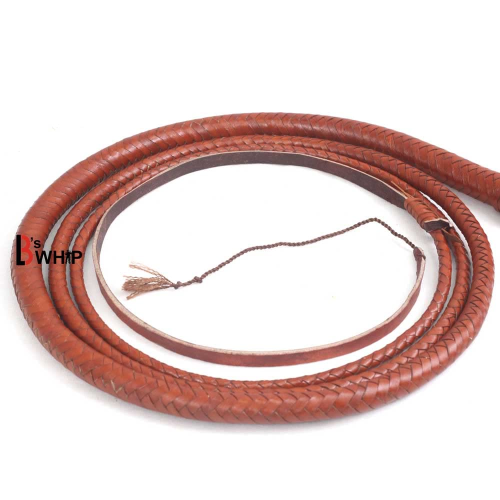 Premium 6-16 Foot Tan Brown Kangaroo Leather Bullwhip | 16 Plaits with Leather Core | Equestrian Training, Performance & Western Style Whip for Horseback Riding, Shows & Cowboy Reenactments