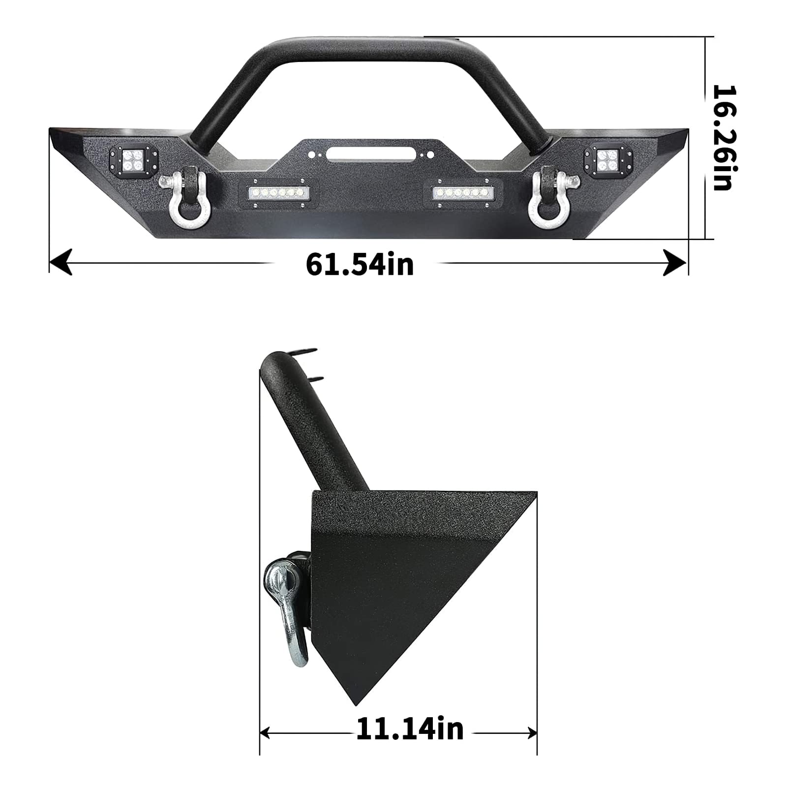 LEDKINGDOMUS Black Front & Rear Bumper with 4X LED Lights for 2007-2018 Jeep Wrangler JK & Unlimited - Winch Plate, D-Rings, 2