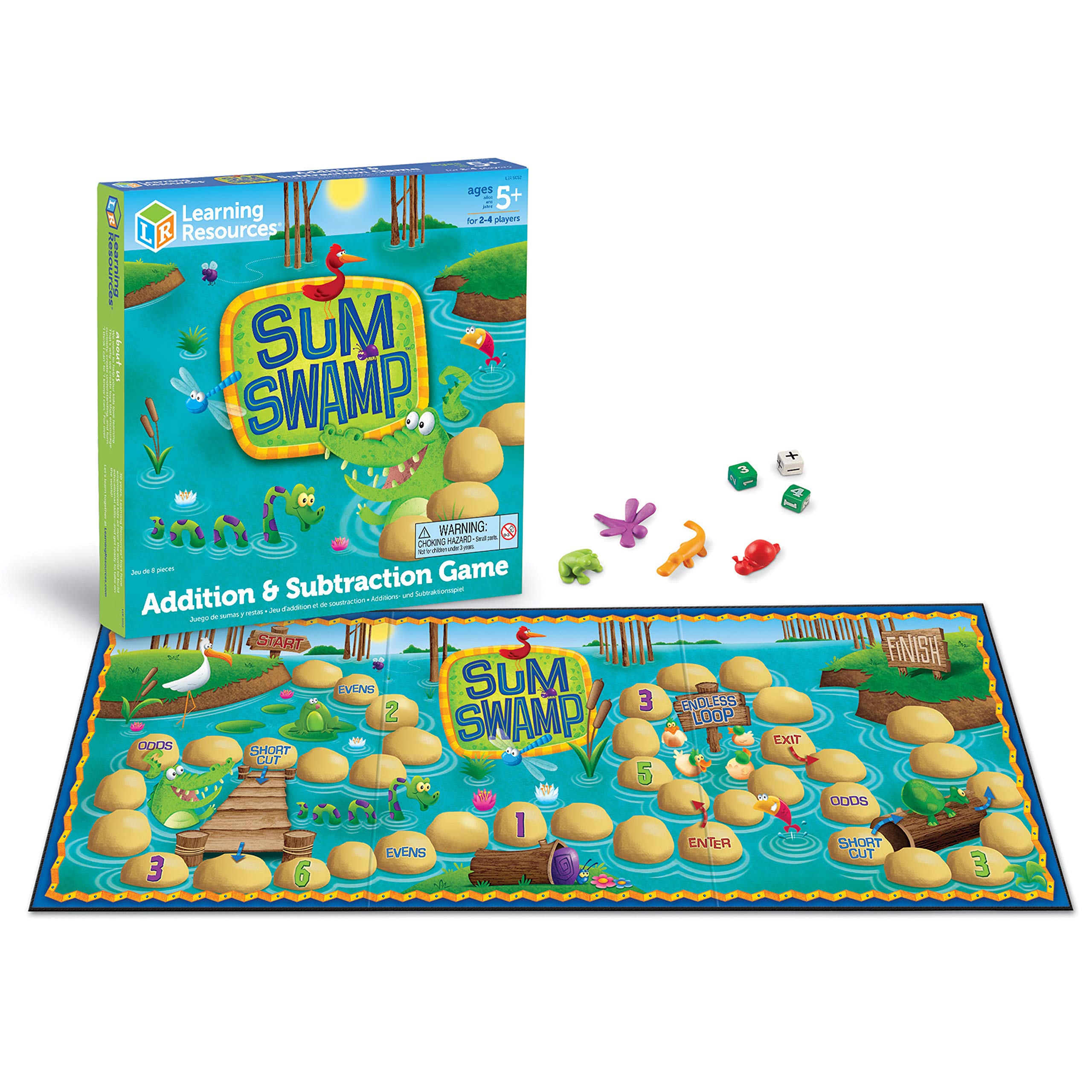 Learning Resources Sum Swamp Addition & Subtraction Math Game - 8 Piece Educational Board Game for Kids Ages 5+ | Kindergarten Classroom & Homeschool Learning Tool | Fun Family Game Night Activity