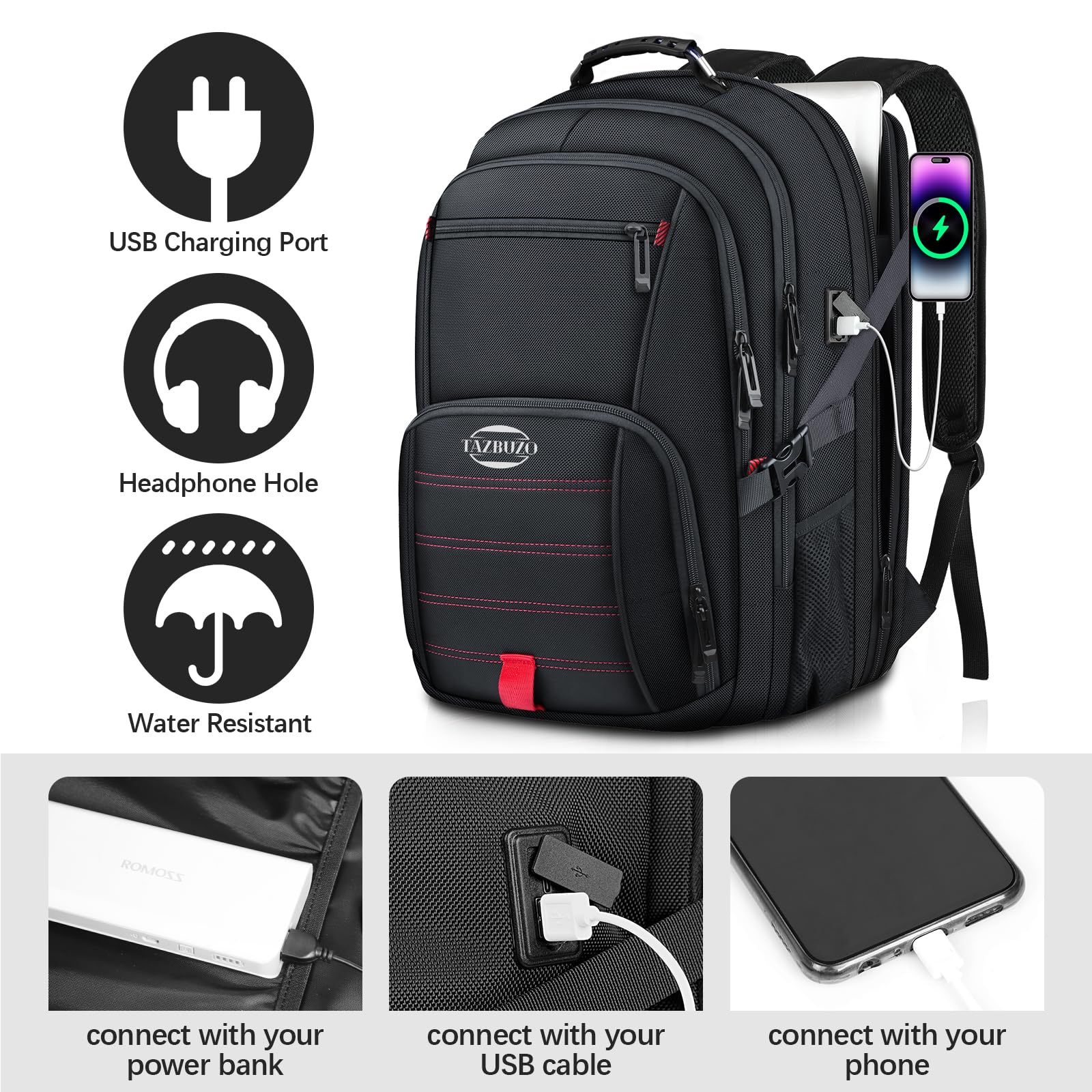 18.4 Inch Large Travel Laptop Backpack for Men, 55L Water Resistant TSA Approved Business Work College School Computer Bag with USB Port - Perfect for Commuting, Travel, and Daily Use
