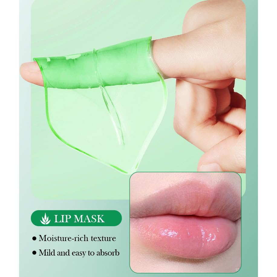 Aloe Vera Collagen Soothing Eye Mask & Moisturizing Lip Mask Set - 10 Pairs (9g Each) for Dark Circles, Wrinkles & Dry Lips - Perfect for Spa Night, Travel & Self-Care Routine