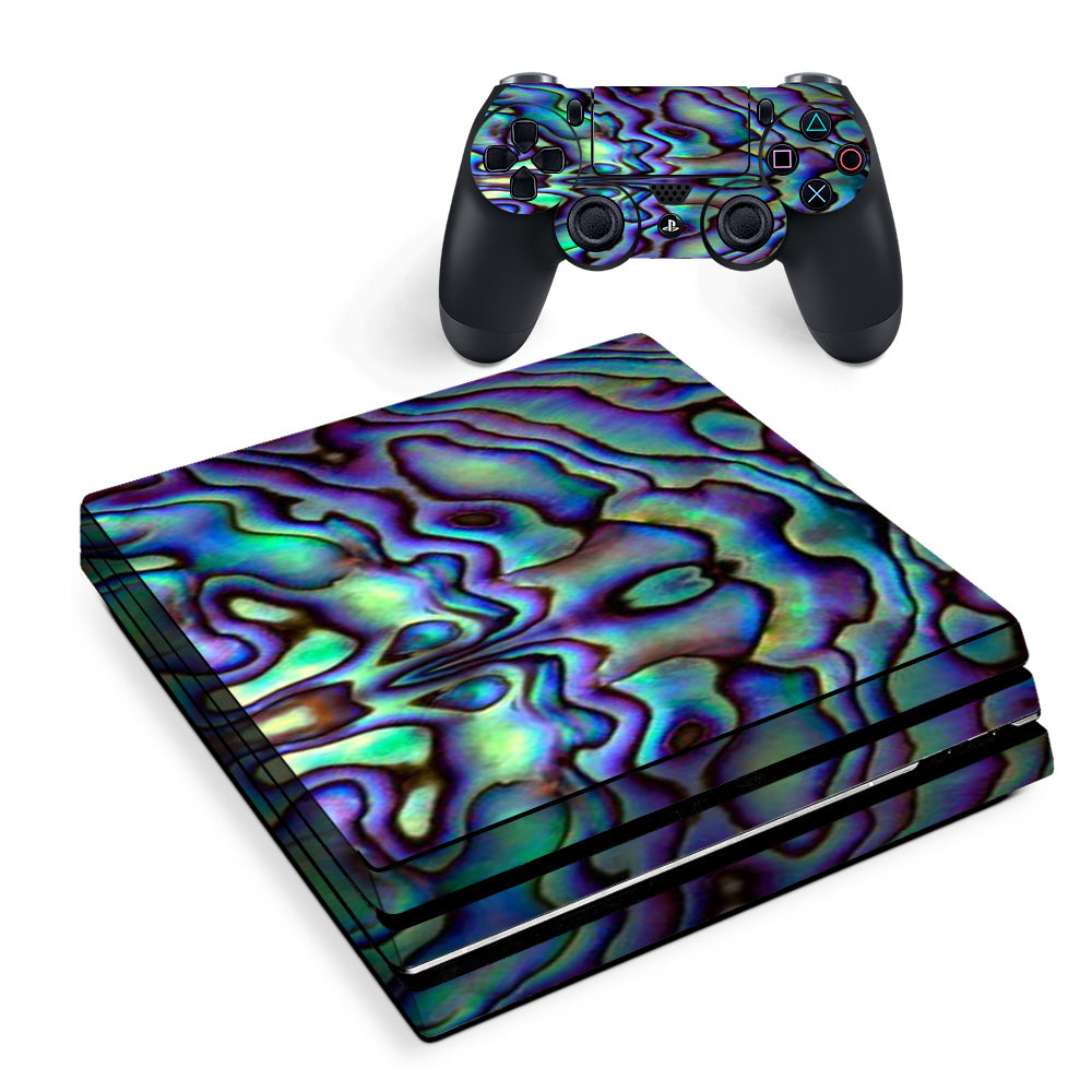Premium Abalone Sea Shell Green Blue Purple Skin Cover for Sony PS4 Pro - Stylish Protection for Gaming Consoles