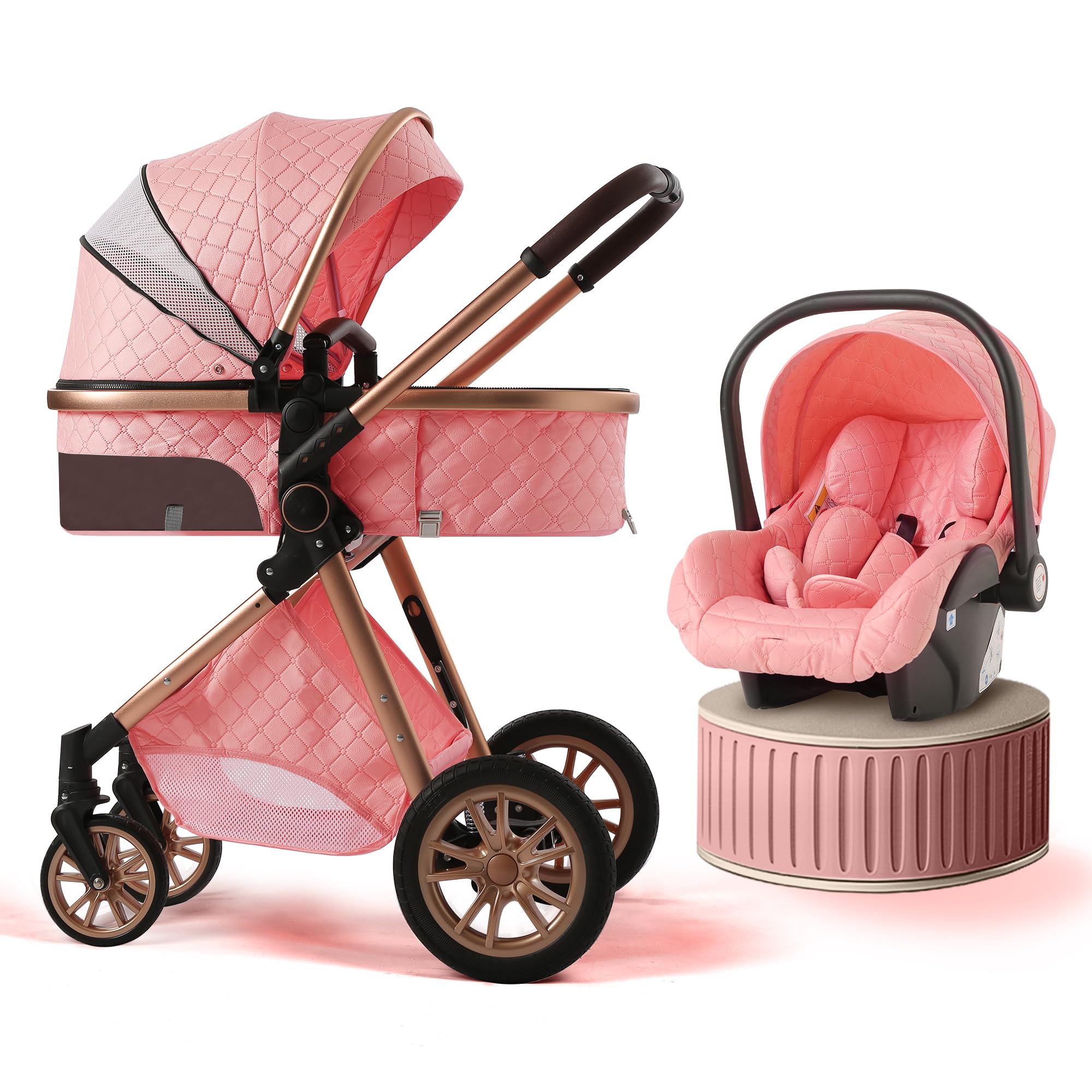 Premium Luxury Baby Stroller for 0-36 Months - Lightweight Foldable Pram with High Landscape View, Comfortable Pushchair for Newborns & Toddlers (Pink) | Perfect for City Walks, Shopping & Travel