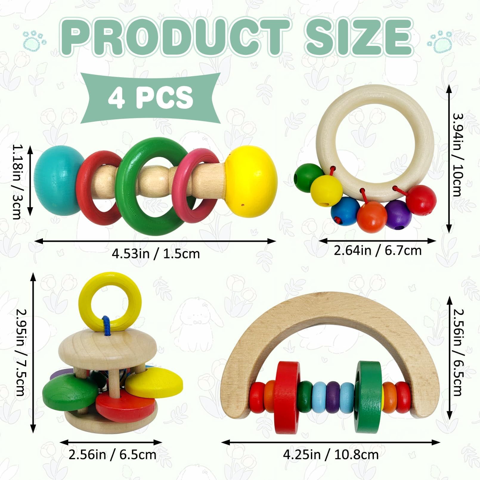4 PCS Wooden Rabbit Chew Toys for Small Pets - Interactive Bunny Toys for Chinchillas, Hamsters, Guinea Pigs & Rats - Natural Wooden Teeth Grinding Toys for Indoor & Outdoor Play - Perfect for Cage Enrichment and Dental Health