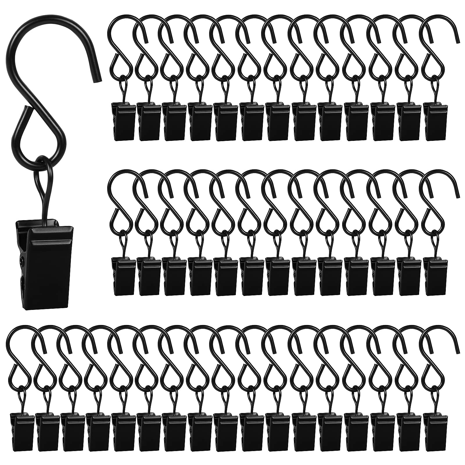 46 Pack Stainless Steel S Hooks - Heavy Duty Curtain Hooks & Light Clips for Indoor/Outdoor Use - Perfect for String Lights, Shower Curtains, Photo Backdrops, and Home Decor Organization