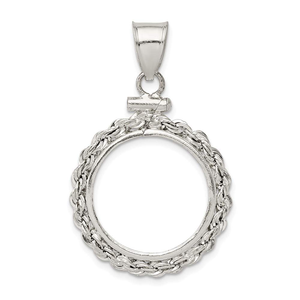 Sterling Silver 19.1 x 1.5mm Rope Coin Bezel Pendant Necklace - Elegant Jewelry for Women, Handmade Coin Holder Charm for Necklaces & Bracelets - Perfect for Gifts, Everyday Wear & Special Occasions