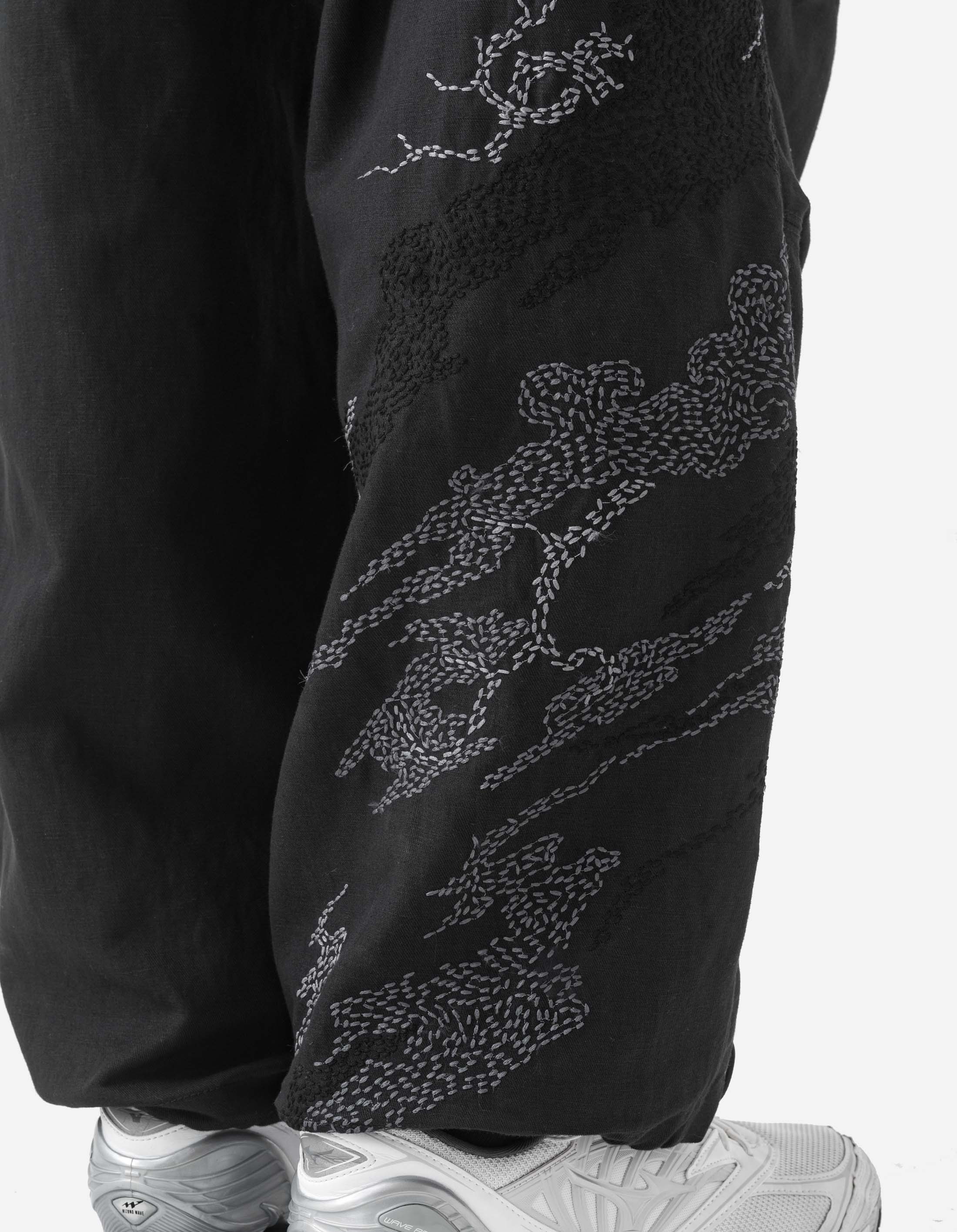 Sashiko Bonsai Track Pants for Men - Black Japanese Style Joggers with Elastic Waistband - Perfect for Yoga, Gym Workouts & Casual Wear