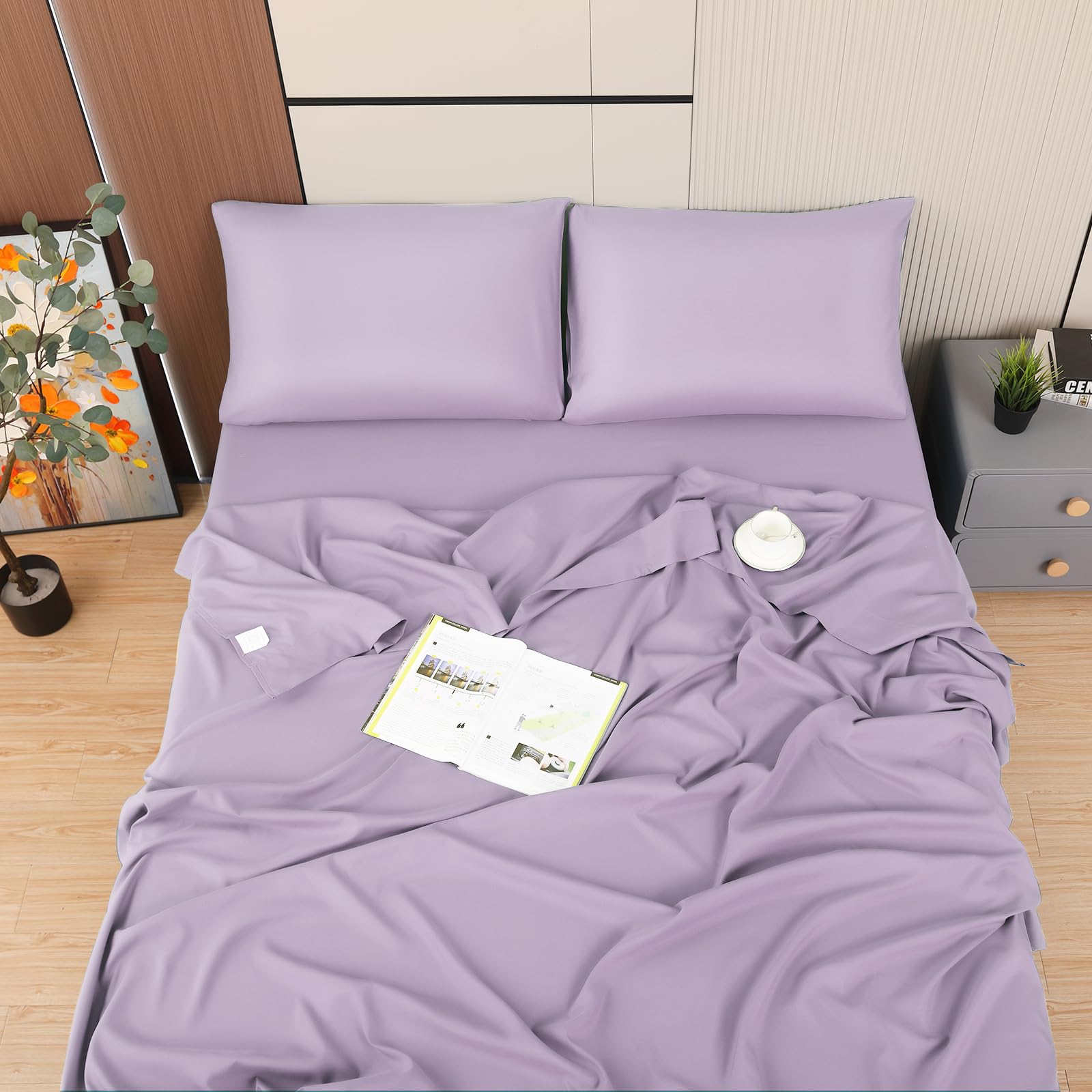 Toodou Soft Silky Touch Lavender Twin Fitted Sheet - Breathable, Wrinkle & Fade Resistant Mattress Cover - Most Comfortable & Luxurious Bedding for Guest Rooms, Dorms & Cozy Home Decor