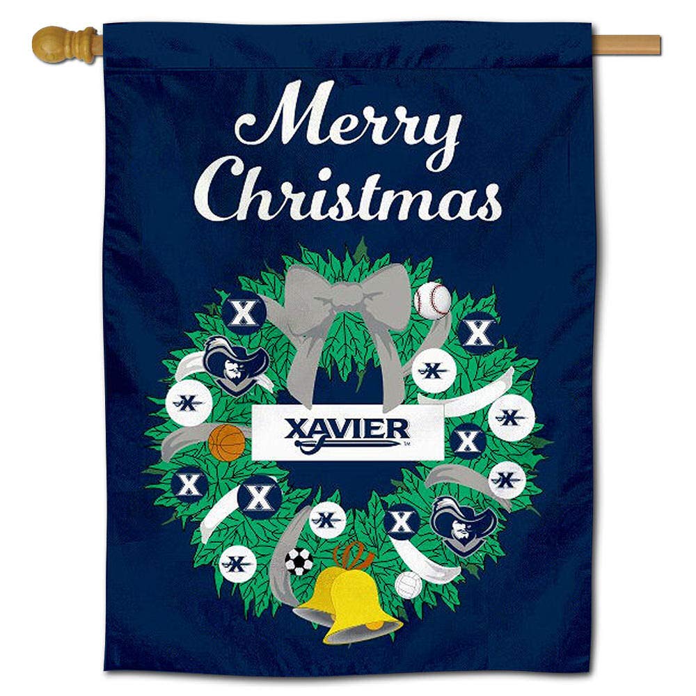 Xavier Musketeers Happy Holidays Christmas Banner Flag - Festive Decor for Home, Office & School Celebrations