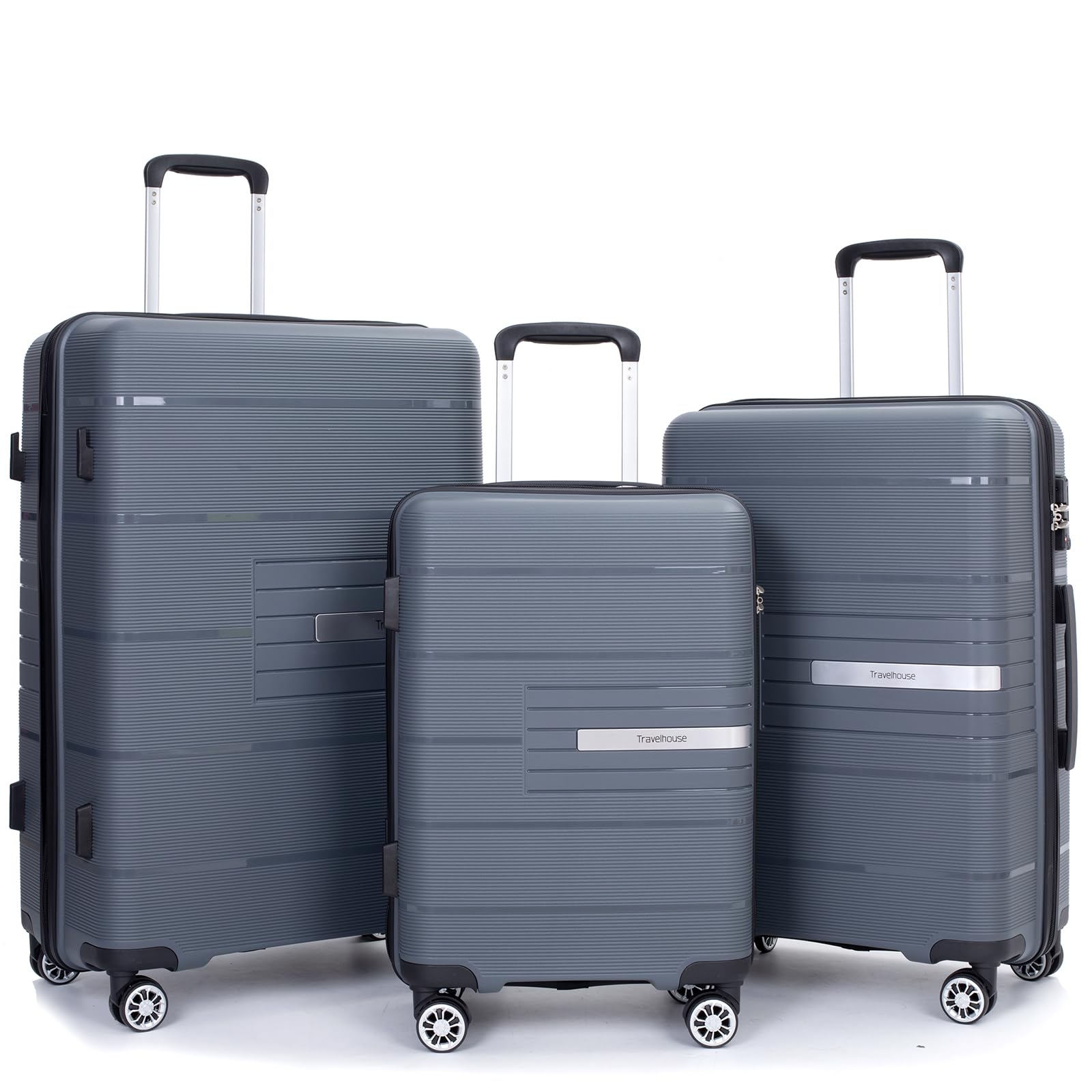 3-Piece Lightweight Hardside Luggage Set with Double Spinner Wheels & TSA Lock (20/24/28 Inch) - Gray - Perfect for Air Travel, Business Trips & Family Vacations