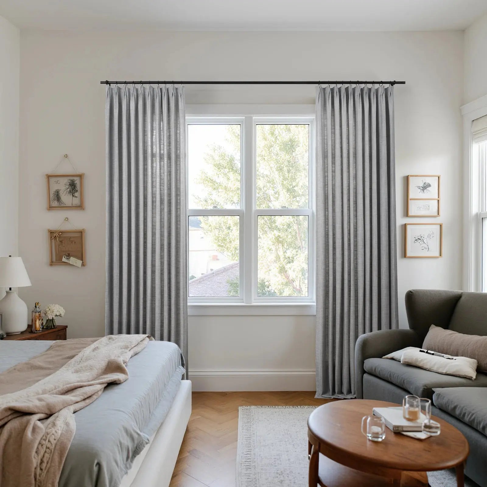 Reid Herringbone Curated Pleated Window Drapes - Elegant Blackout Curtains for Living Room & Bedroom