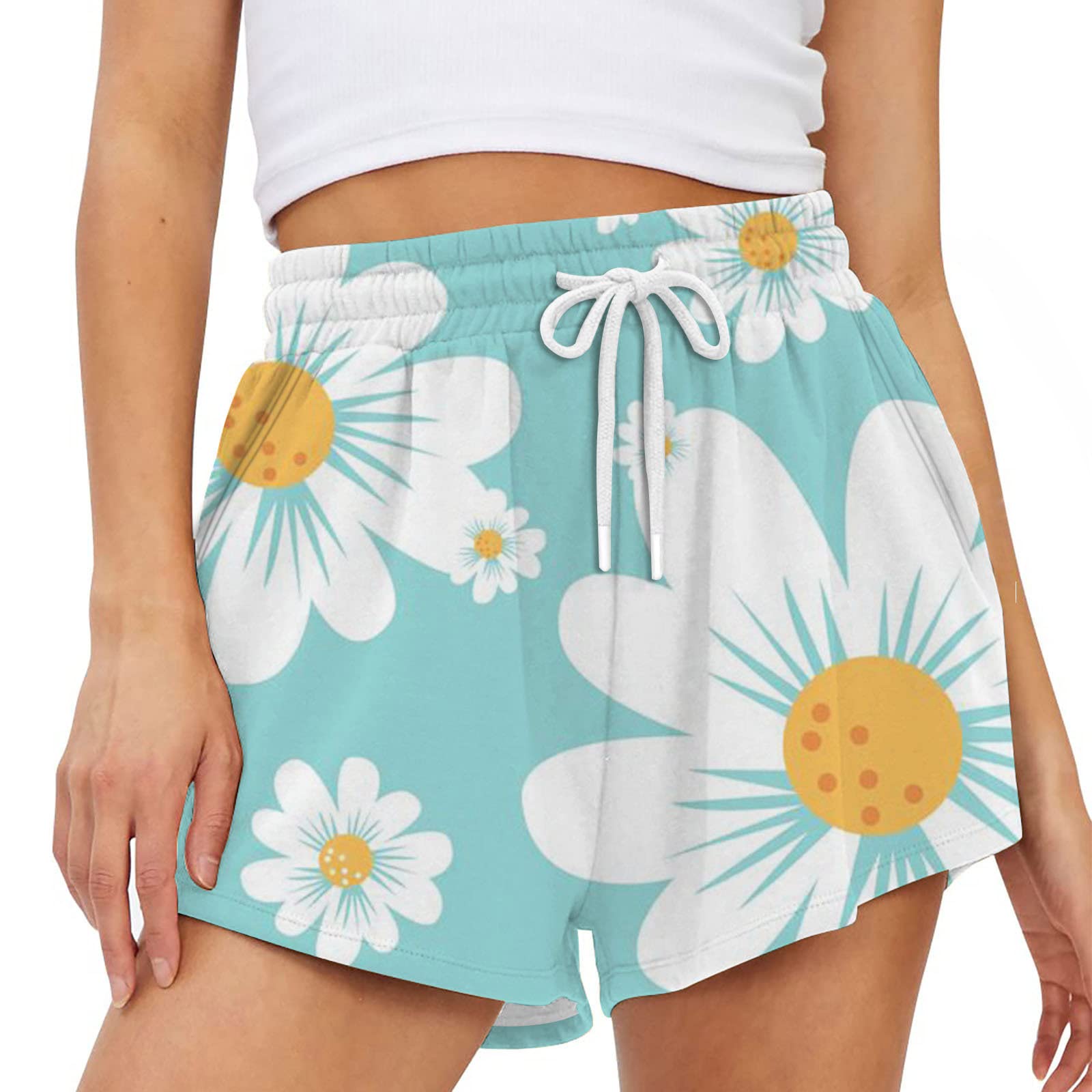 Women's Casual Summer Sweat Shorts - Comfy Lounge Athletic Running Shorts with Elastic Waist & Printed Design - Light Blue, Size XL - Perfect for Workouts, Yoga, Running & Lounge Wear