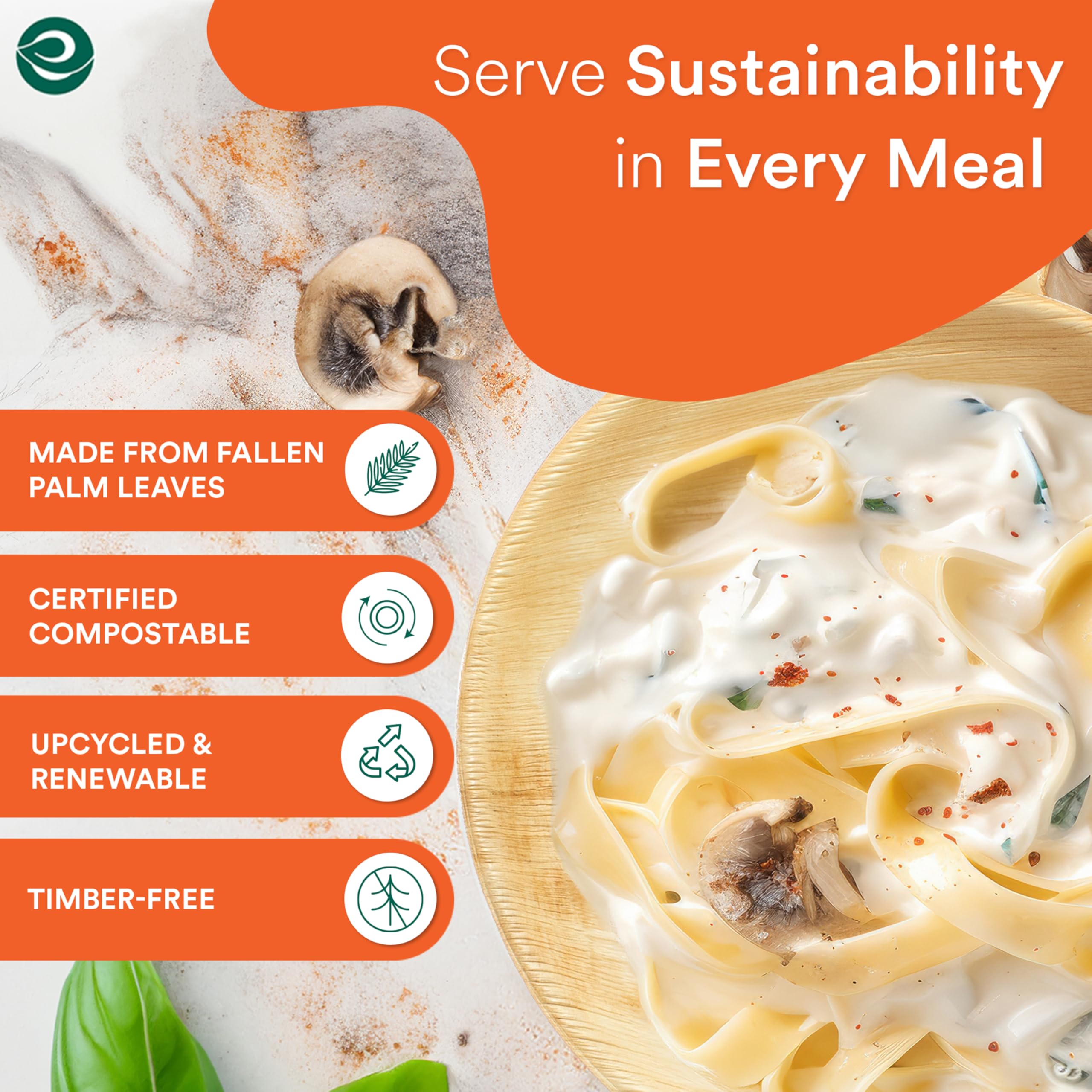 ECO SOUL 8 Inch Compostable Palm Leaf Round Plates (50 Count) - Biodegradable, Eco-Friendly, Microwave & Oven Safe Dinnerware | Perfect for Parties, Picnics & Sustainable Dining