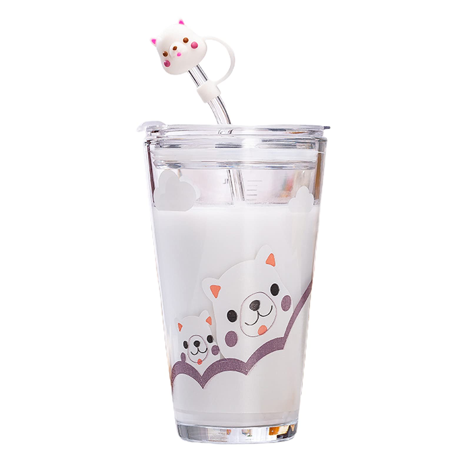 Kawaii Glass Water Bottle with Straw - Cute Bear Tumbler for Women, Office & Travel