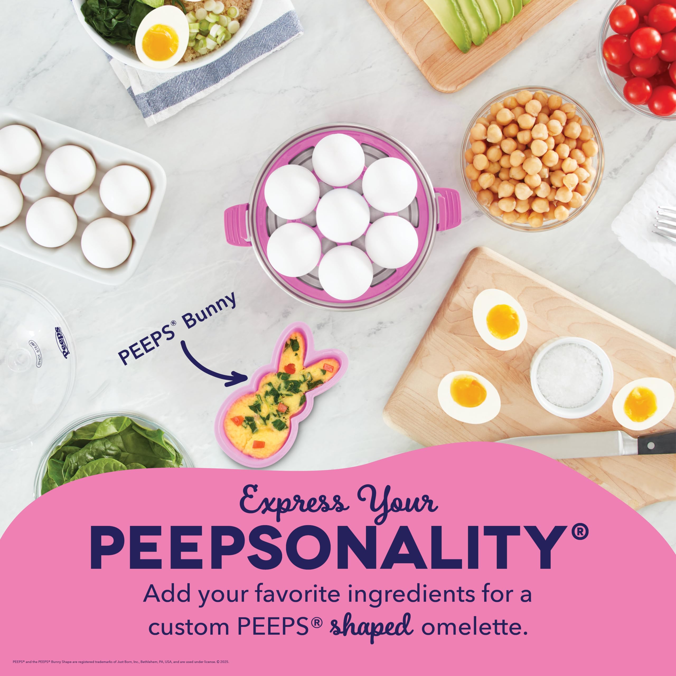 PEEPS x Dash Bunny Rapid Egg Cooker: 7-Capacity Electric Egg Cooker for Hard Boiled, Poached, Scrambled Eggs & Omelets with Auto Shut Off - Perfect for Breakfast, Meal Prep & Keto Diet - Pink