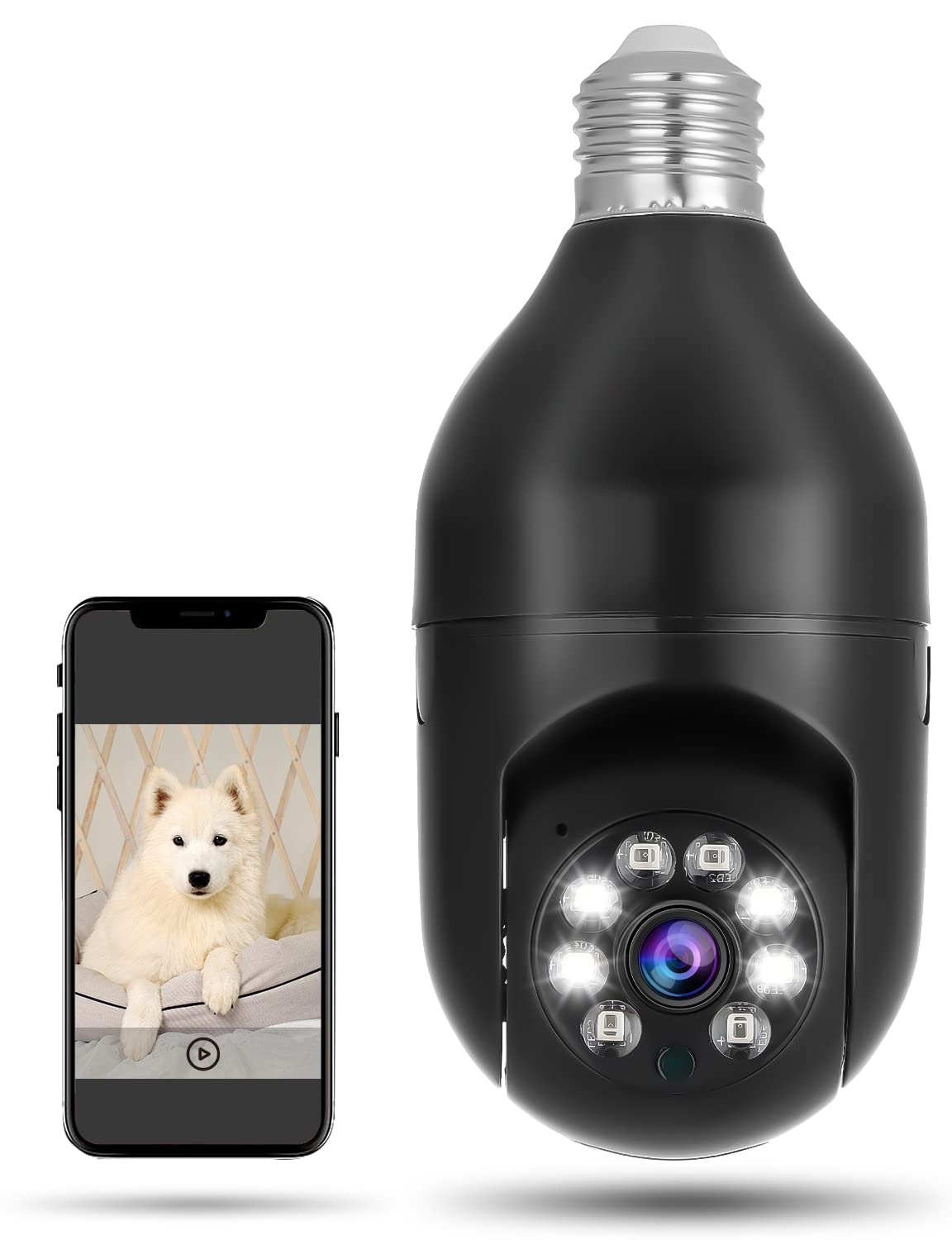 **1080P Wireless WiFi Light Bulb Security Camera with Pan/Tilt, 2-Way Audio, Motion Detection & Night Vision – Indoor/Outdoor Home Surveillance for Porch, Garage & Backyard**