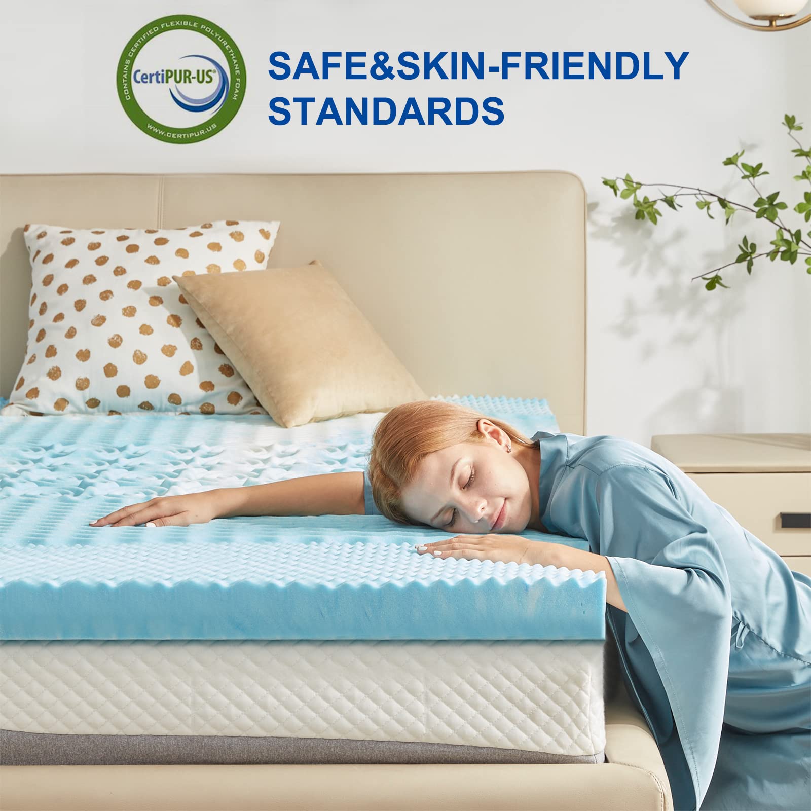 SINWEEK 2 Inch Memory Foam Mattress Topper Twin XL - CertiPUR-US Certified Cooling Mattress Pad for Pressure Relief - 39x80 Inches Blue - Perfect for College Dorm Beds, Guest Rooms & Single Beds