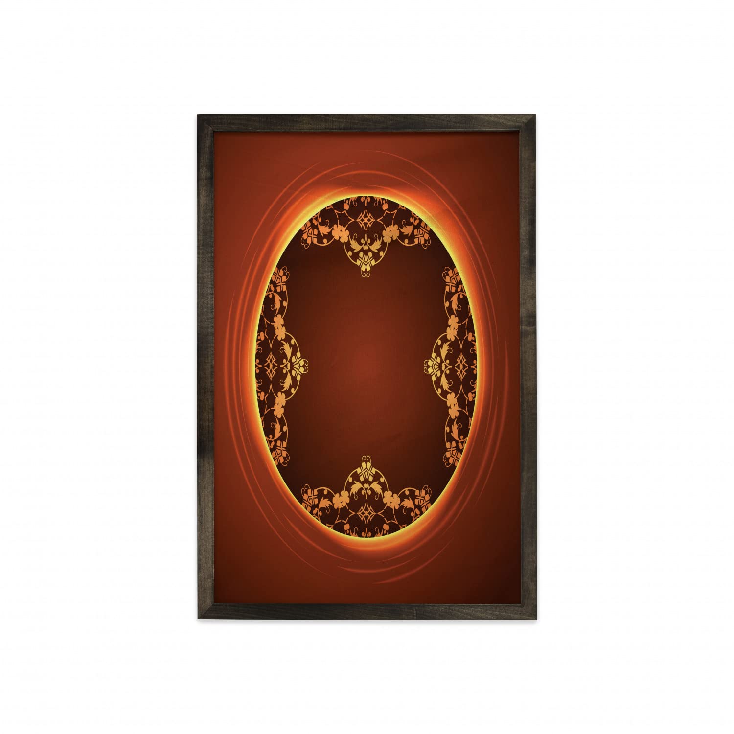 Ambesonne Ethnic Framed Wall Art - Botanical Mandala Inspired Fabric Poster with Carbonized Wood Frame, 23
