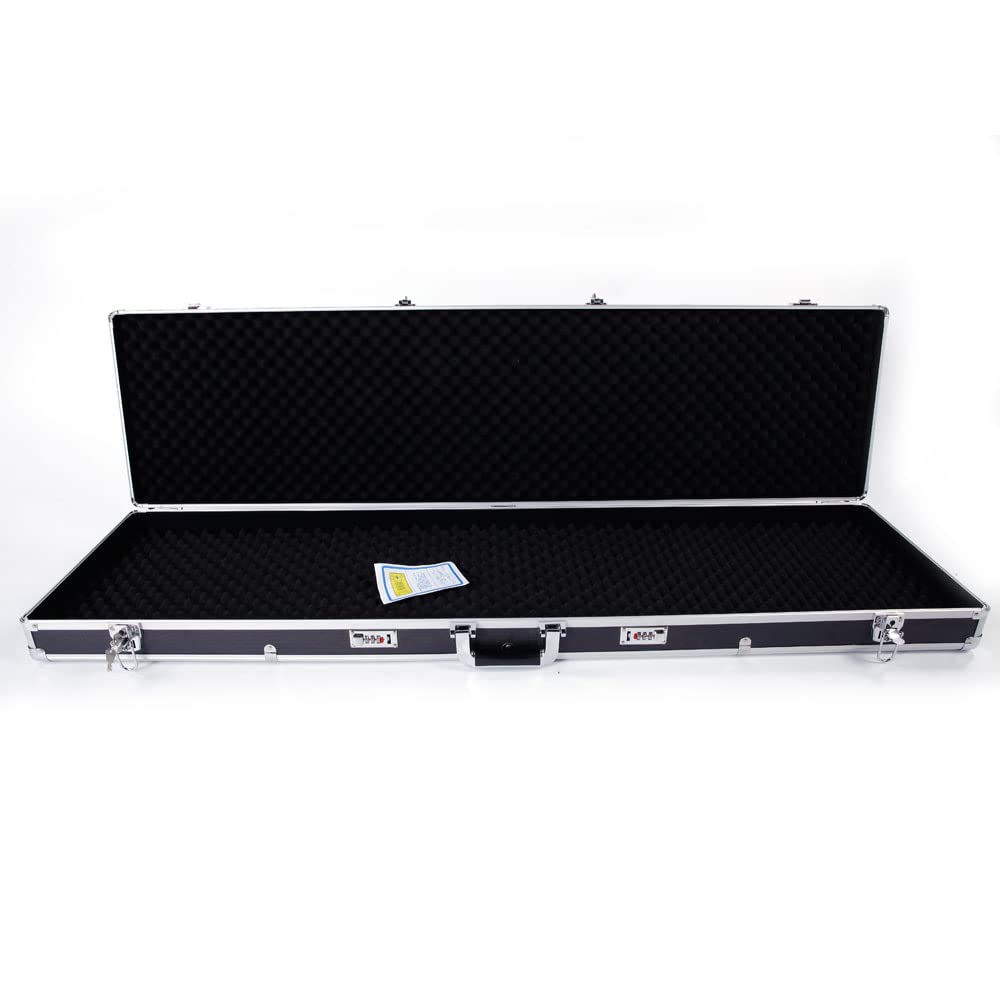 Tactical Aluminum Rifle Gun Case - Lockable Portable Shotgun Storage Box with Padded Foam Interior & Non-Slip Handle - Secure Handgun Lock Box for Firearms & Ammunition - Black | Perfect for Range Transport, Hunting Trips & Home Gun Safe Storage
