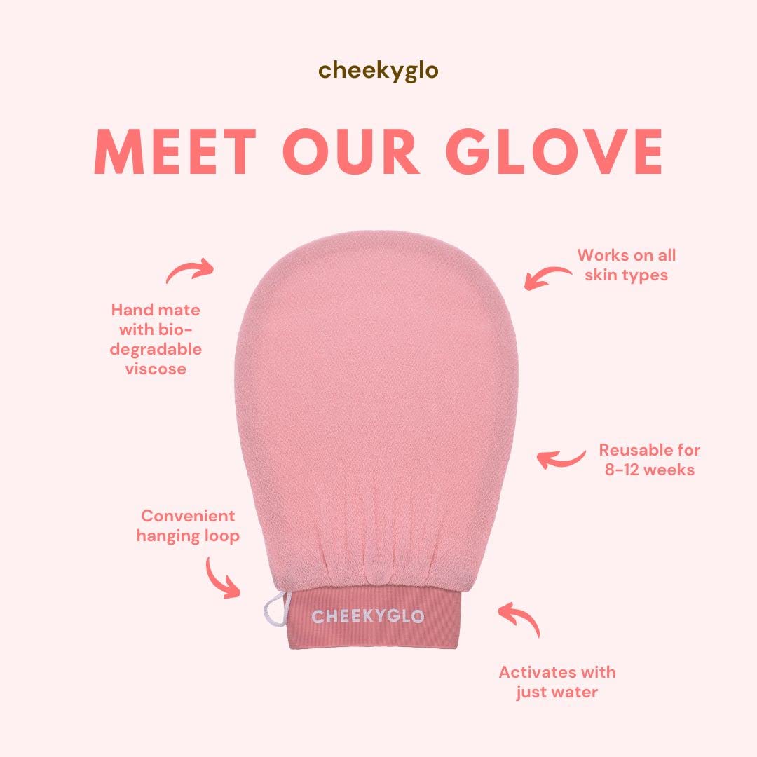 Cheekyglo Exfoliating Glove for Face & Body - Pure Viscose Fiber Scrub Mitt for Dead Skin Removal, Tan Removal & Smooth Skin - Soft Baby Pink Exfoliator (Pack of 1) - Perfect for Shower, Spa & Self-Care Routine