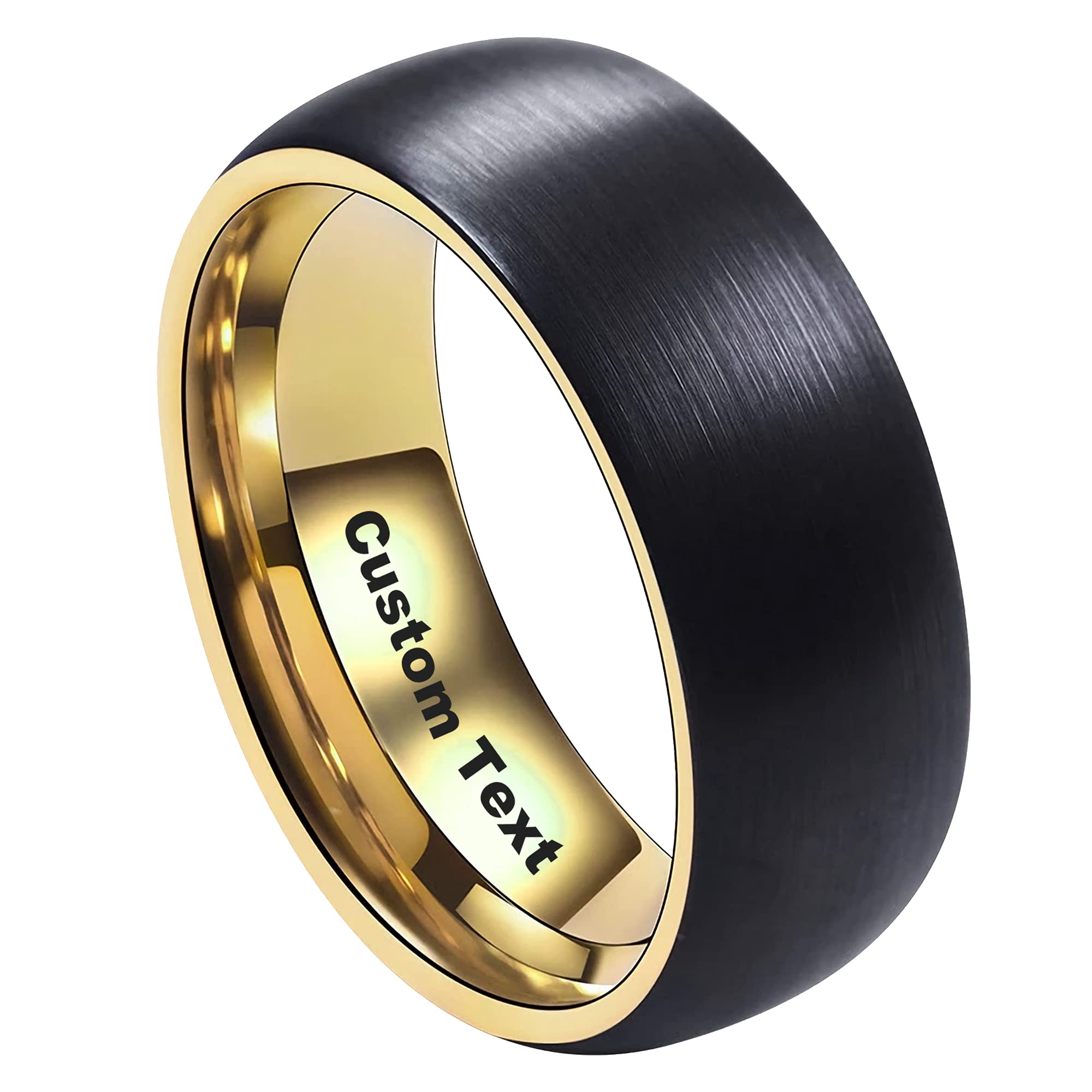 Custom Engraved 8mm Black Tungsten Carbide Wedding Bands for Men - Two Tone Matte & Polished Finish (Black/Gold/Rose Gold) - Comfort Fit Matching Couple Rings - Perfect for Anniversaries, Proposals & Everyday Wear
