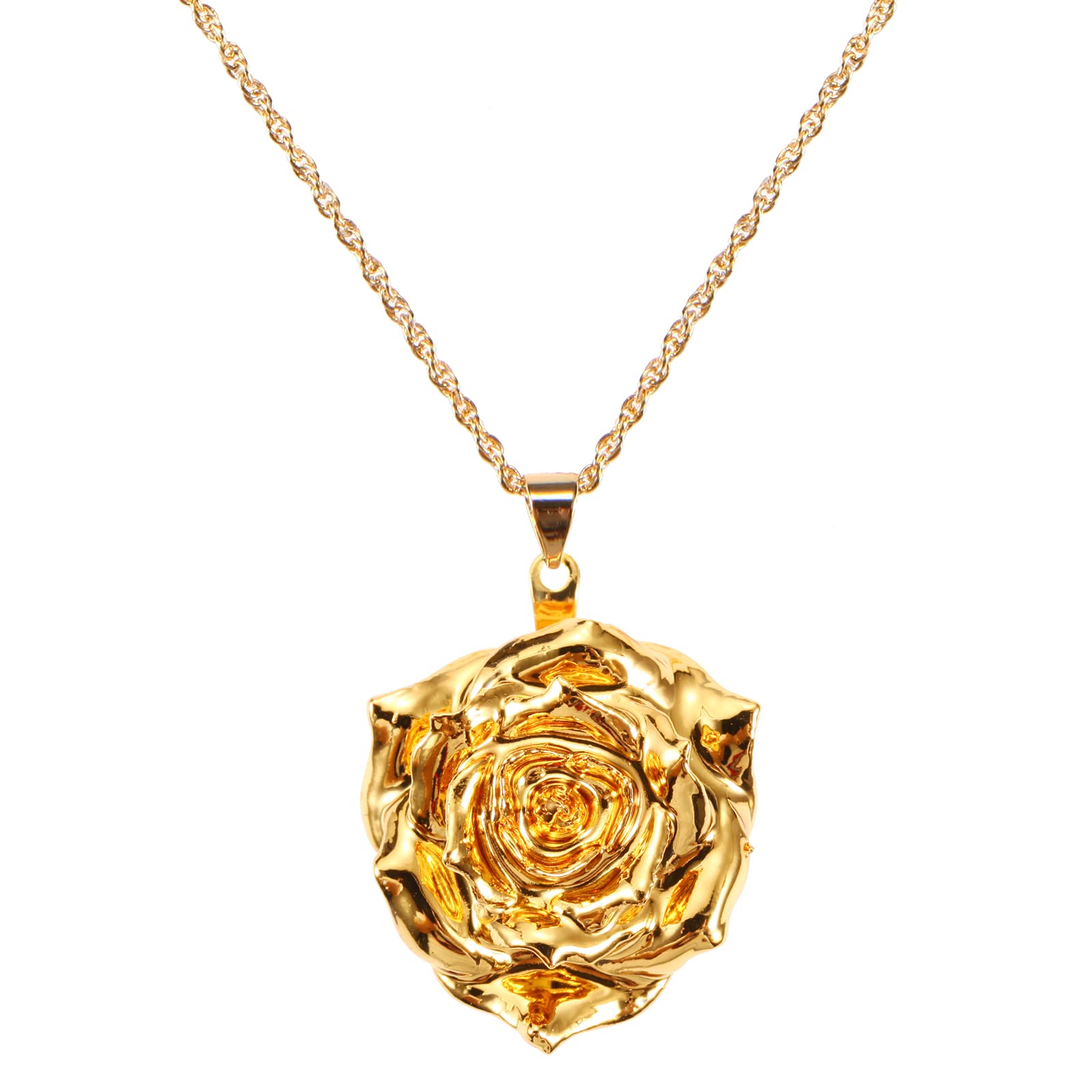 AliveRose 24K Gold Dipped Real Rose Pendant Necklace for Women - Elegant Jewelry Gift for Mother's Day, Anniversary, Birthday, Christmas - Perfect for Wife, Girlfriend, Mom - Romantic Occasions & Special Moments