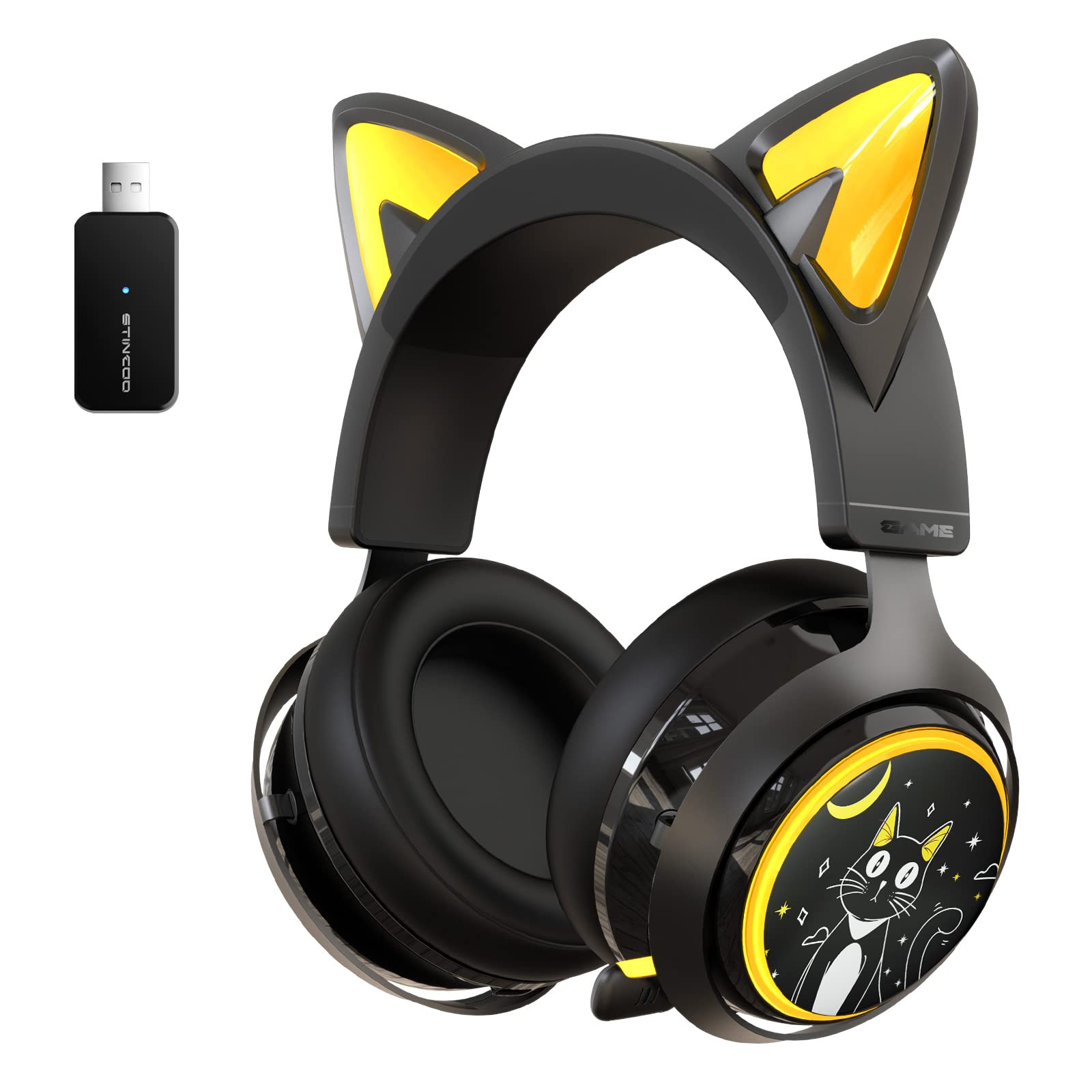 SOMIC GS510 Wireless Cat Ear Gaming Headset for PS5, PS4, PC - 2.4G Retractable Mic, 7.1 Stereo Sound, 8H Battery, RGB Lights (Xbox Wired Mode) - Perfect for Gaming, Streaming & Online Classes