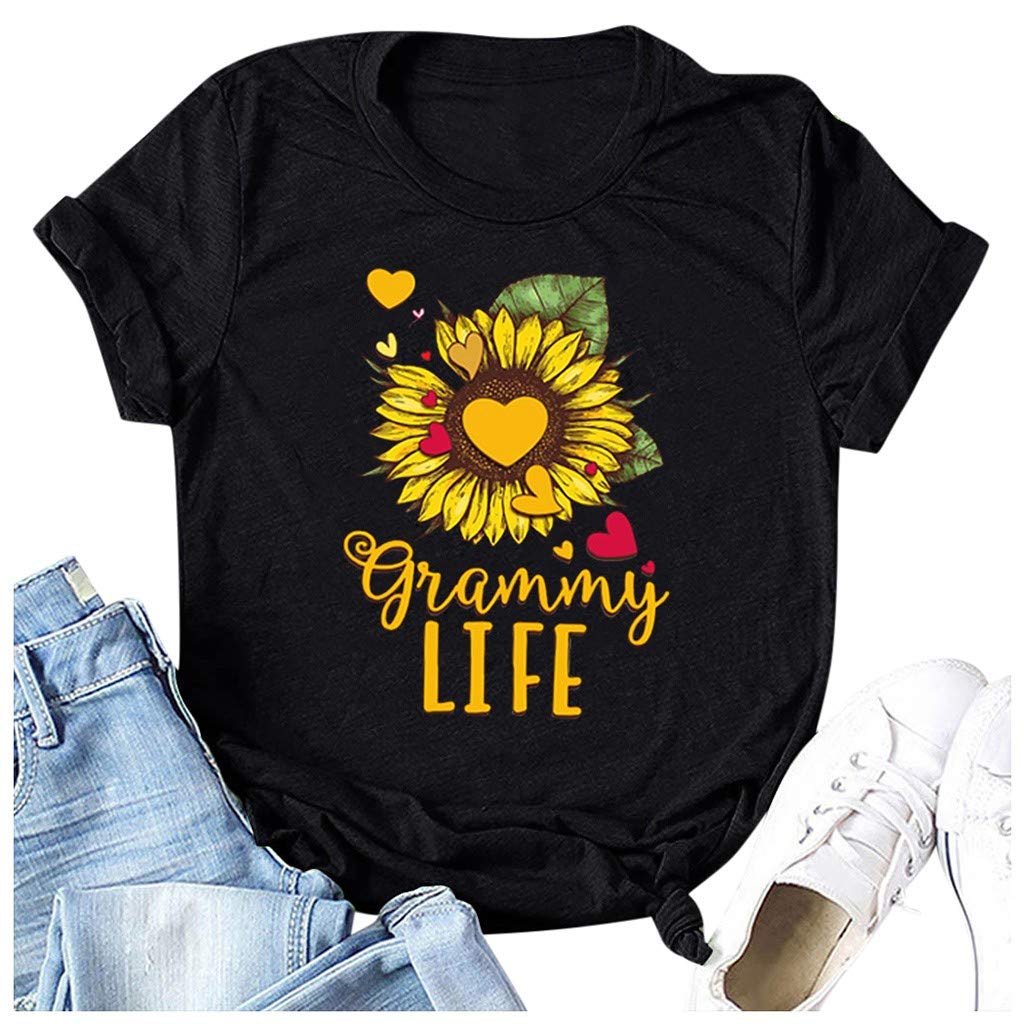 Gibobby Women's Short Sleeve Graphic T-Shirt - Christmas Blessed Tee with Inspirational Sayings - Black Casual Top for Holiday Parties & Everyday Wear