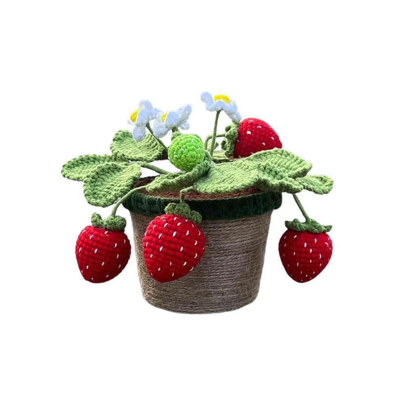 Handmade Crochet Potted Strawberry Bush - Decorative Artificial Plant for Home, Office & Gift - Perfect for Indoor Decor, Shelf Display & DIY Crafts