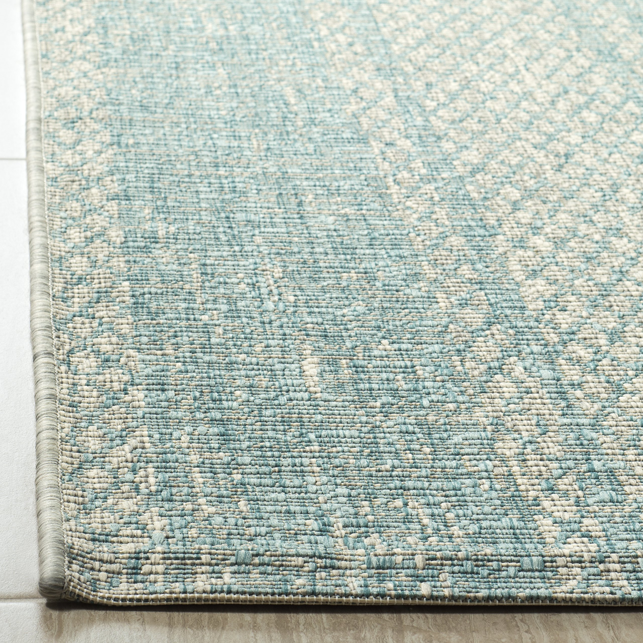 SAFAVIEH Courtyard Collection 9' x 12' Light Grey & Aqua Indoor Outdoor Waterproof Rug - Easy to Clean, Stain Resistant for Patio, Backyard, Mudroom, Deck & Poolside (CY8736)
