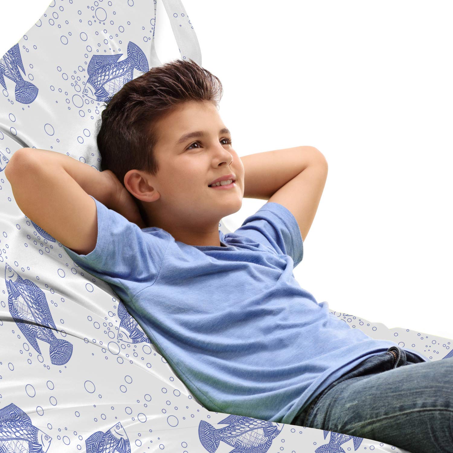 Ambesonne Underwater Lounger Chair Bag - Large Capacity Storage with Handle, Fish & Marine Animal Ocean Theme Design in Dark Teal Blue & White - Perfect for Pool, Beach, Lake, and Outdoor Relaxation