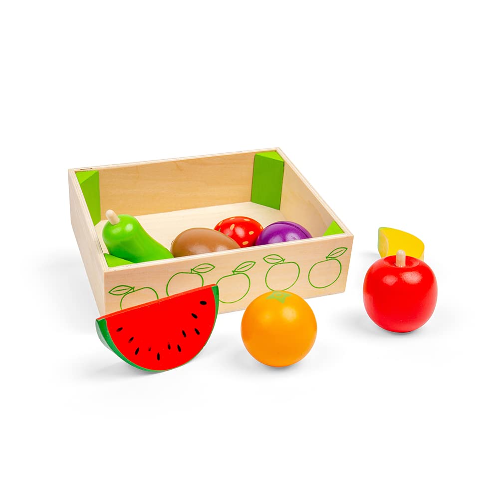 Bigjigs Toys Wooden Fruit Crate - Pretend Play Food Set for Kids - Perfect for Grocery Store Role Play, Montessori Learning & Toddler Educational Toys
