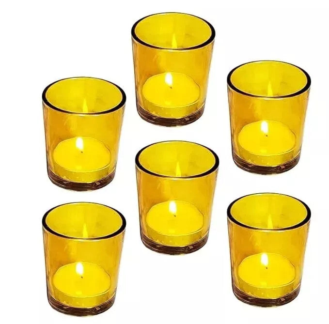 10 Pack Yellow Glass Votive Candle Holders - Elegant Table Centerpieces for Christmas, Wedding, Anniversary, Party & Home Decor - Perfect for Romantic Dinners, Holiday Celebrations & Cozy Ambiance