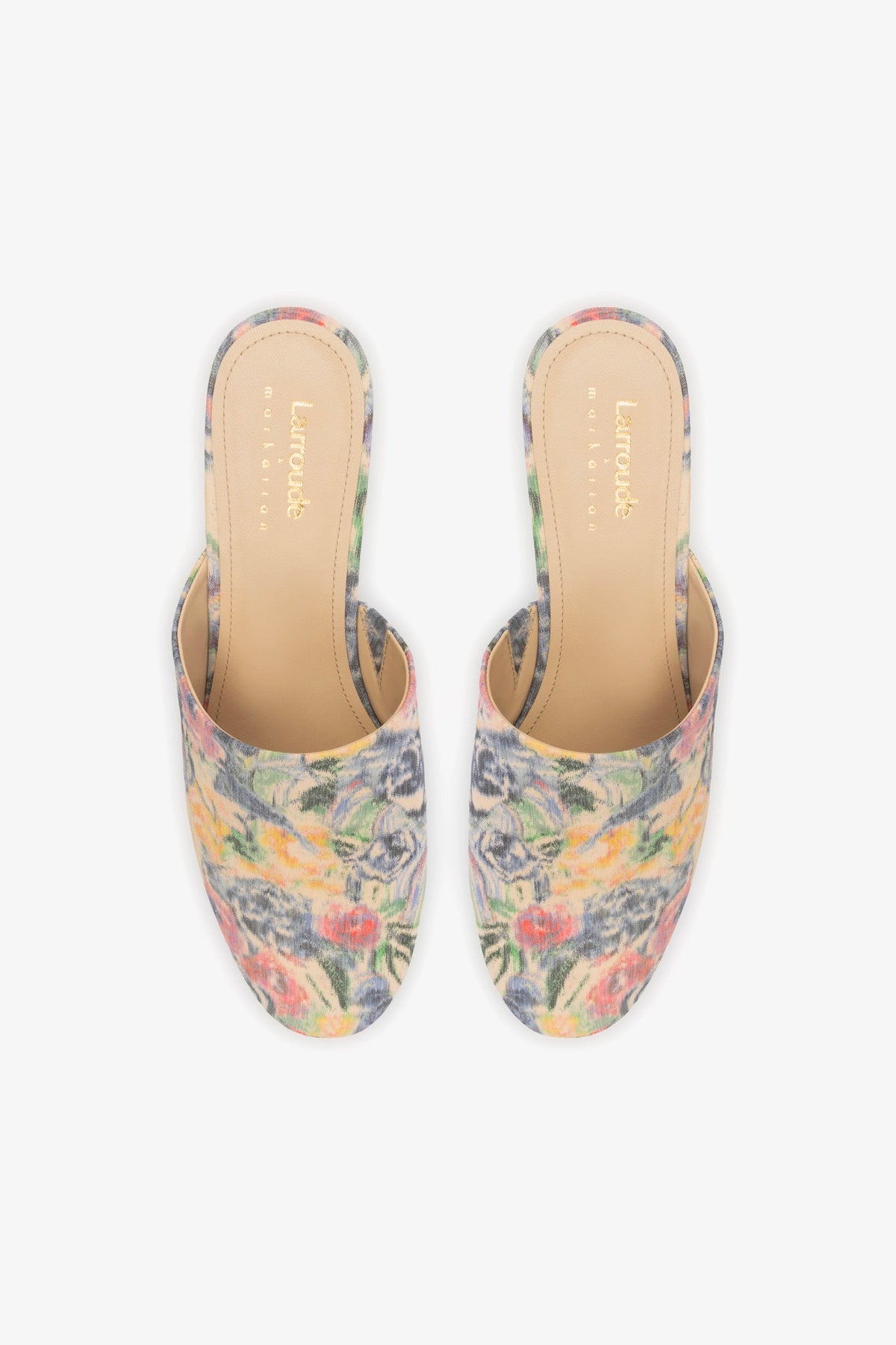 Larroudé x Markarian Venice Wedge Sandals in Ash Blue Floral - Women's Summer Wedge Heels for Beach, Wedding & Outdoor Events