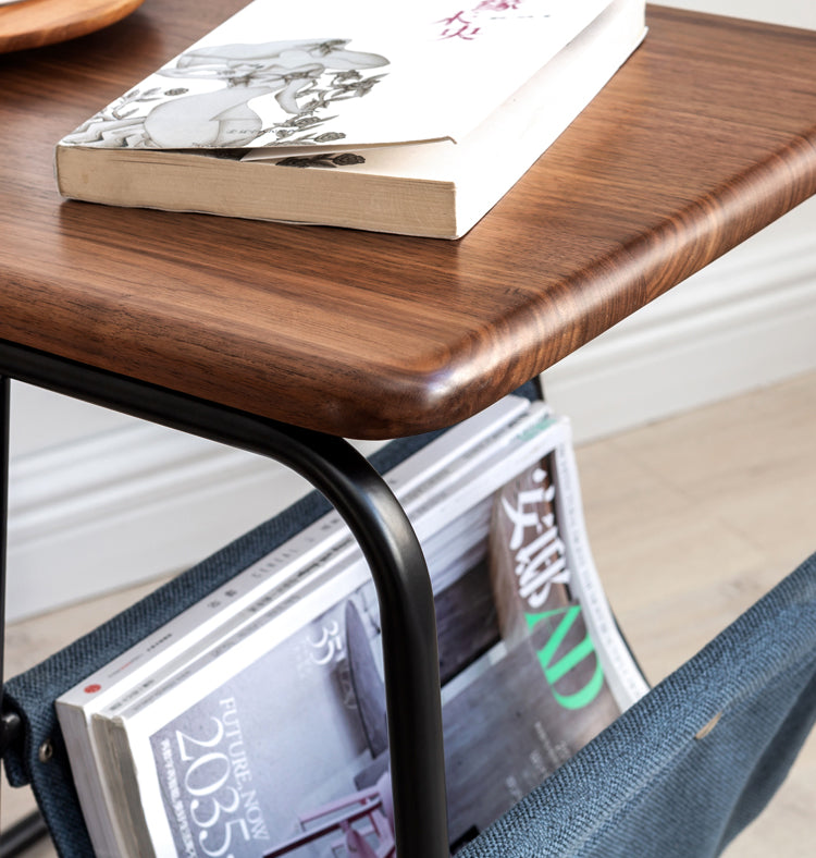 Premium Black Walnut & Oak Solid Wood C-Shaped Iron Side Table - Rustic End Table for Living Room, Bedroom, or Office Decor