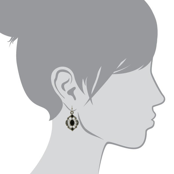 1928 Jewelry Jet Black Enamel Hematite Stone Accent Clip-On Earrings for Women - Vintage Style Statement Earrings for Parties, Weddings & Special Occasions