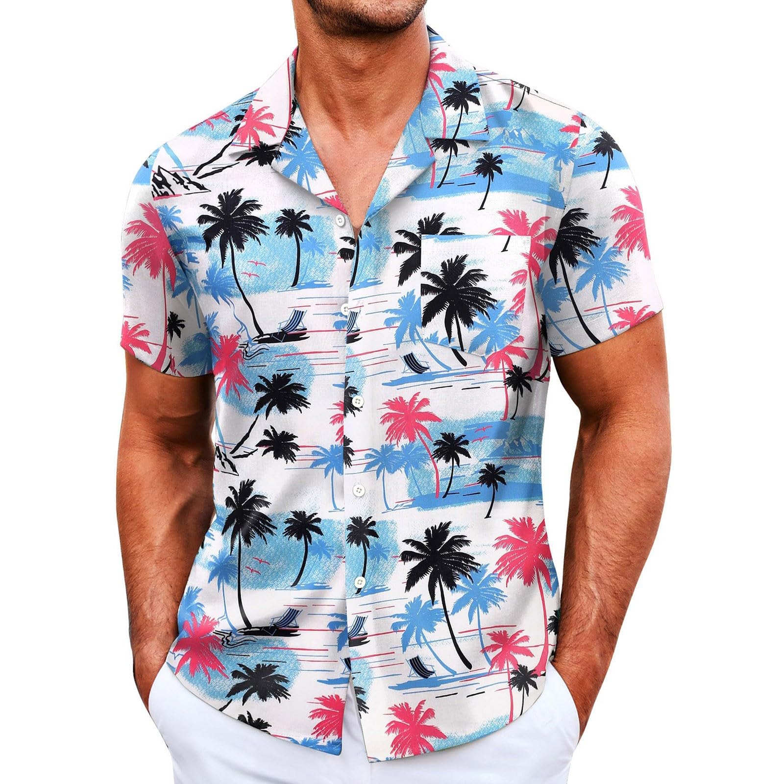 Men's Hawaiian Shirt Short Sleeve Casual Button Down Beach Floral Shirt - Lightweight Comfortable Summer T-Shirt for Vacation, Luau Party & Tropical Getaway