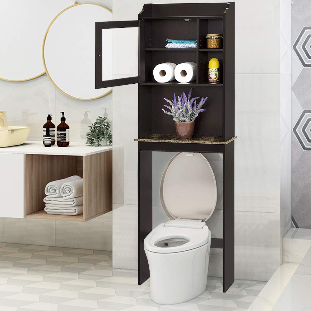 Over The Toilet Storage Cabinet - Free Standing Bathroom Organizer Shelf with 3-Tier Storage, Space Saving Toilet Stand in Espresso Finish - Perfect for Small Bathrooms, Apartments & Dorm Rooms