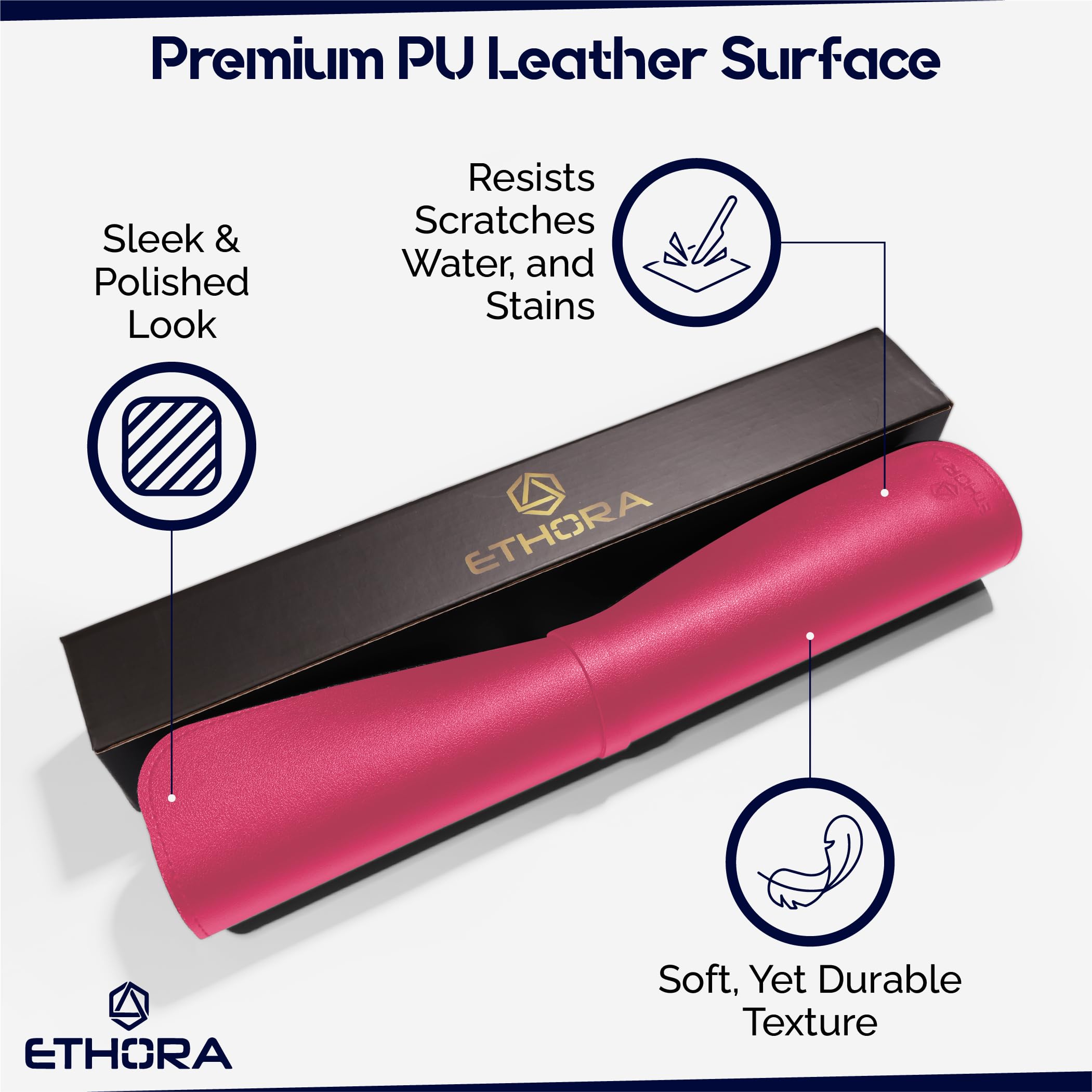 Non-Slip Suede Bottom Leather Desk Mat - Waterproof PU Desk Pad with Stitched Edges for Computer, Mouse & Makeup Vanity - Perfect for Home Office & Beauty Station (Pink, Small Size)