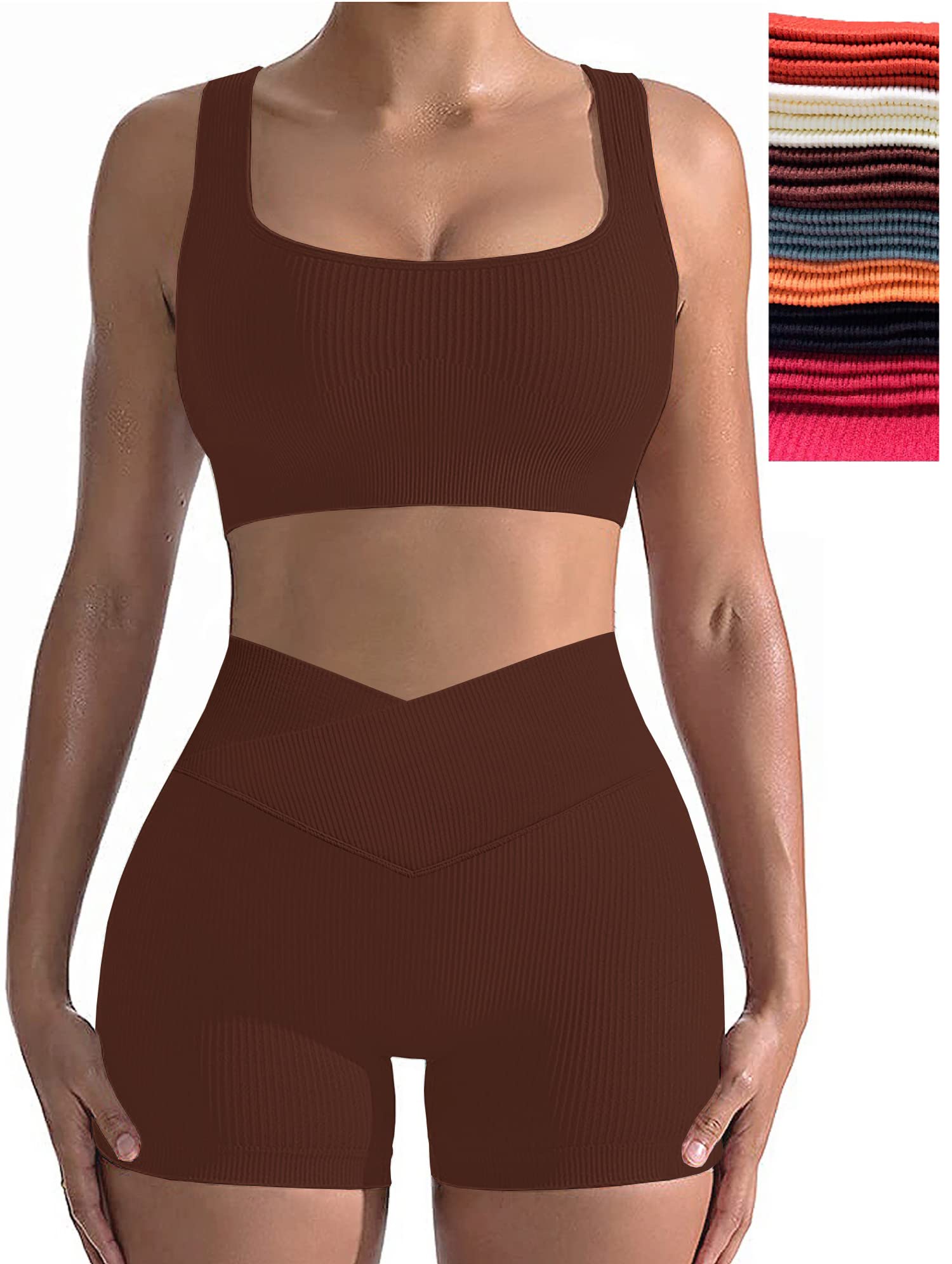 Niyokki Women's 2-Piece Workout Set - Sexy Summer Sports Bra & Crossover Shorts Matching Fitness Outfit for Yoga, Running & Gym