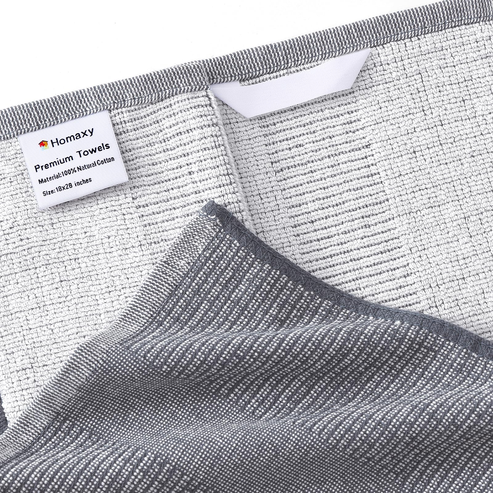 Homaxy Premium Kitchen Towels Set - 6 Pack Large Absorbent Cotton Dish Towels (18x28 Inches, 380 GSM) with Hanging Loop - Grey Flat & Terry Tea Towels for Cooking, Cleaning & Drying Dishes