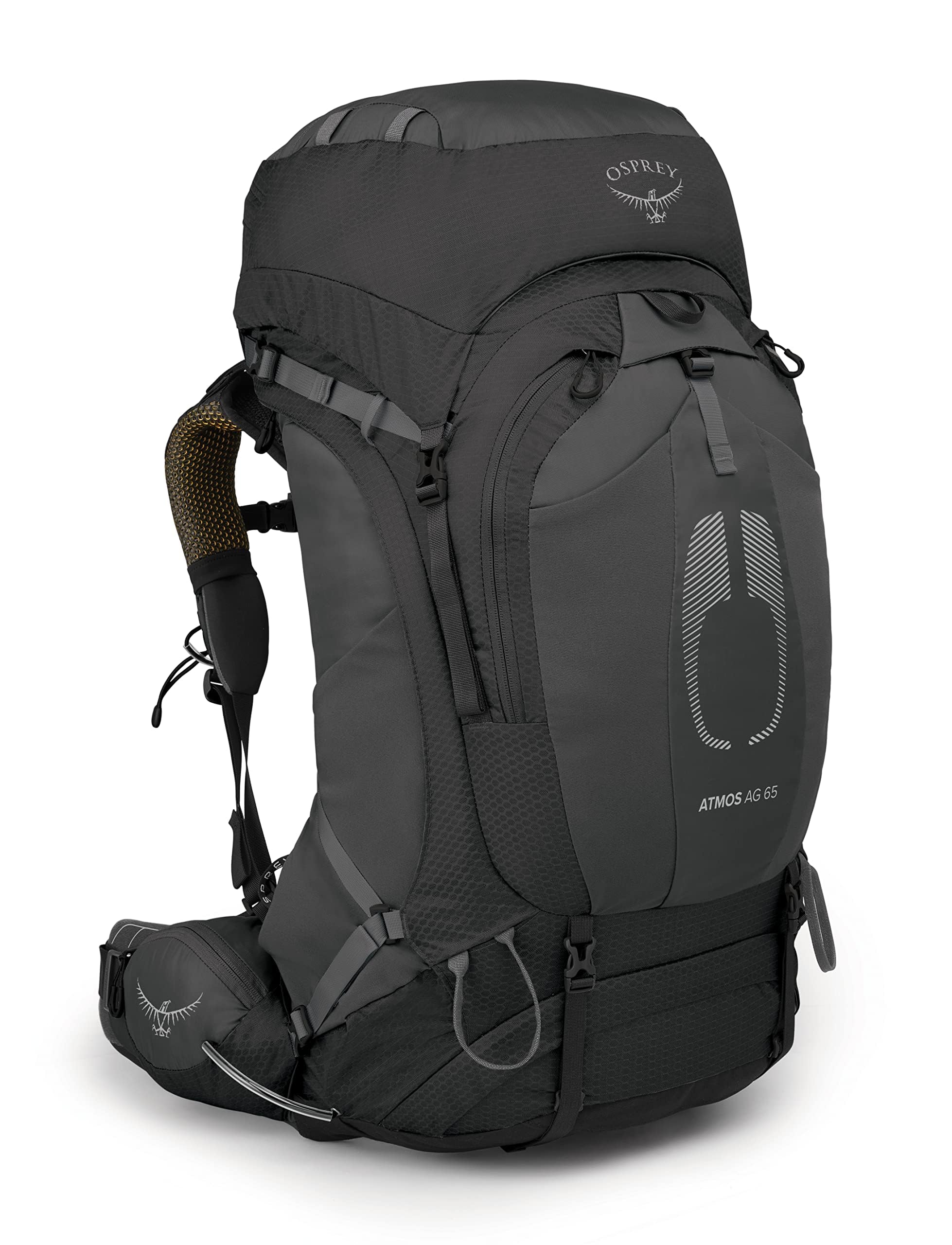 Osprey Atmos AG 65L Men's Hiking Backpack - Lightweight & Adjustable for Backpacking, Trekking & Travel - Black (L/XL) - Perfect for Outdoor Adventures, Camping & Long-Distance Hiking