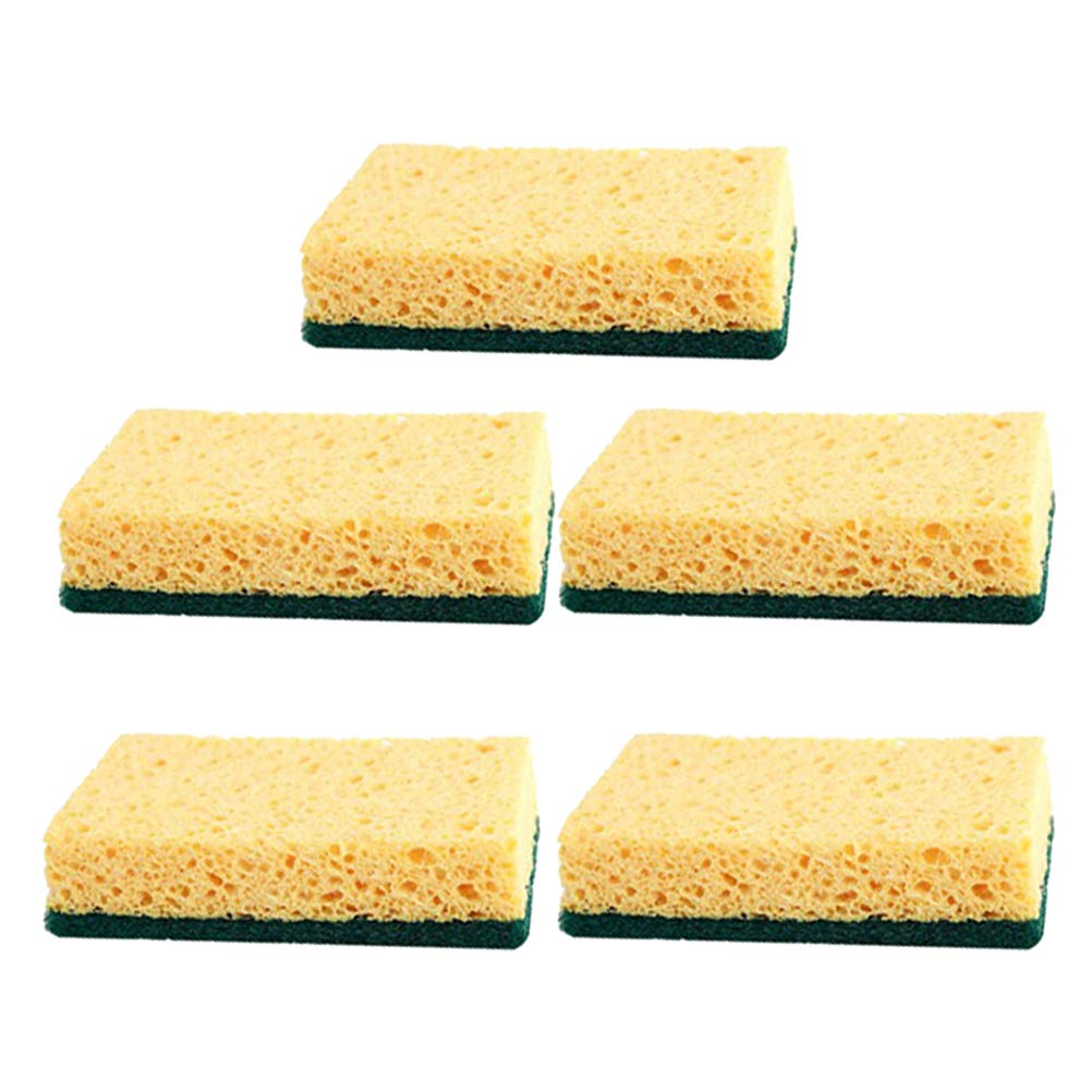 5PCS Premium Cellulose Sponge Dishcloths - Oil-Free, Absorbent Cleaning Cloths for Cookware, Utensils & Dishes - Eco-Friendly Kitchen Cleaning Supplies (Yellow) - Perfect for Daily Dishwashing, Counter Cleaning & Stain Removal