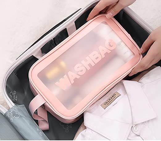 Waterproof Travel Toiletries Bag for Women - Pink PVC Cosmetic Makeup Organizer Case, Portable Wash Bag for Business Trips & Bathroom Essentials (Medium Size) | Perfect for Air Travel, Gym, Camping & Daily Use