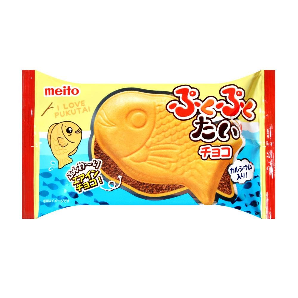 Delicious Meito Pukupuku Tai Taiyaki Chocolate Filled Fish Shaped Monaka Wafer Snacks (Pack of 10) - Perfect for Parties, Gifts & Japanese Dessert Lovers